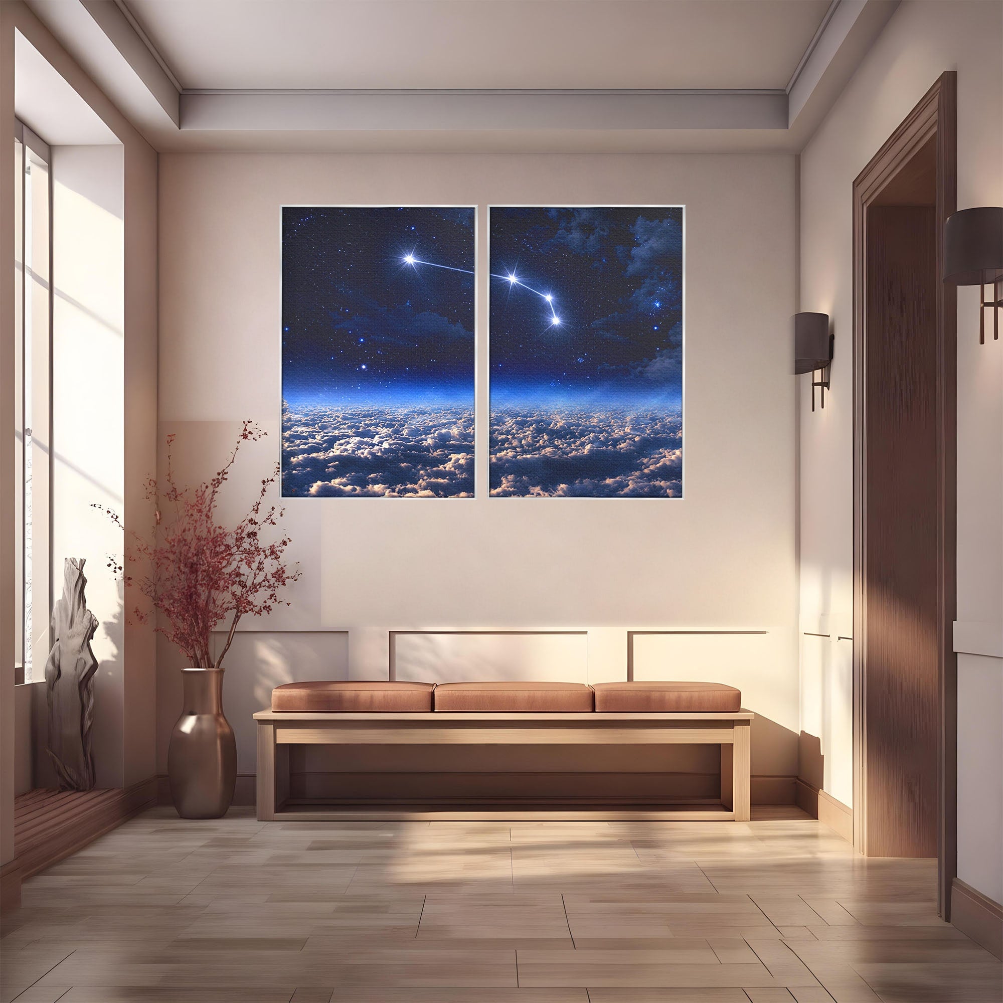 Set 2 Tablouri Canvas Premium LuxCanva® S2-1014, Constelatie Deasupra Norilor, Constelatie, Nori, Noapte, Cer, Dormitor, Culori Vibrante