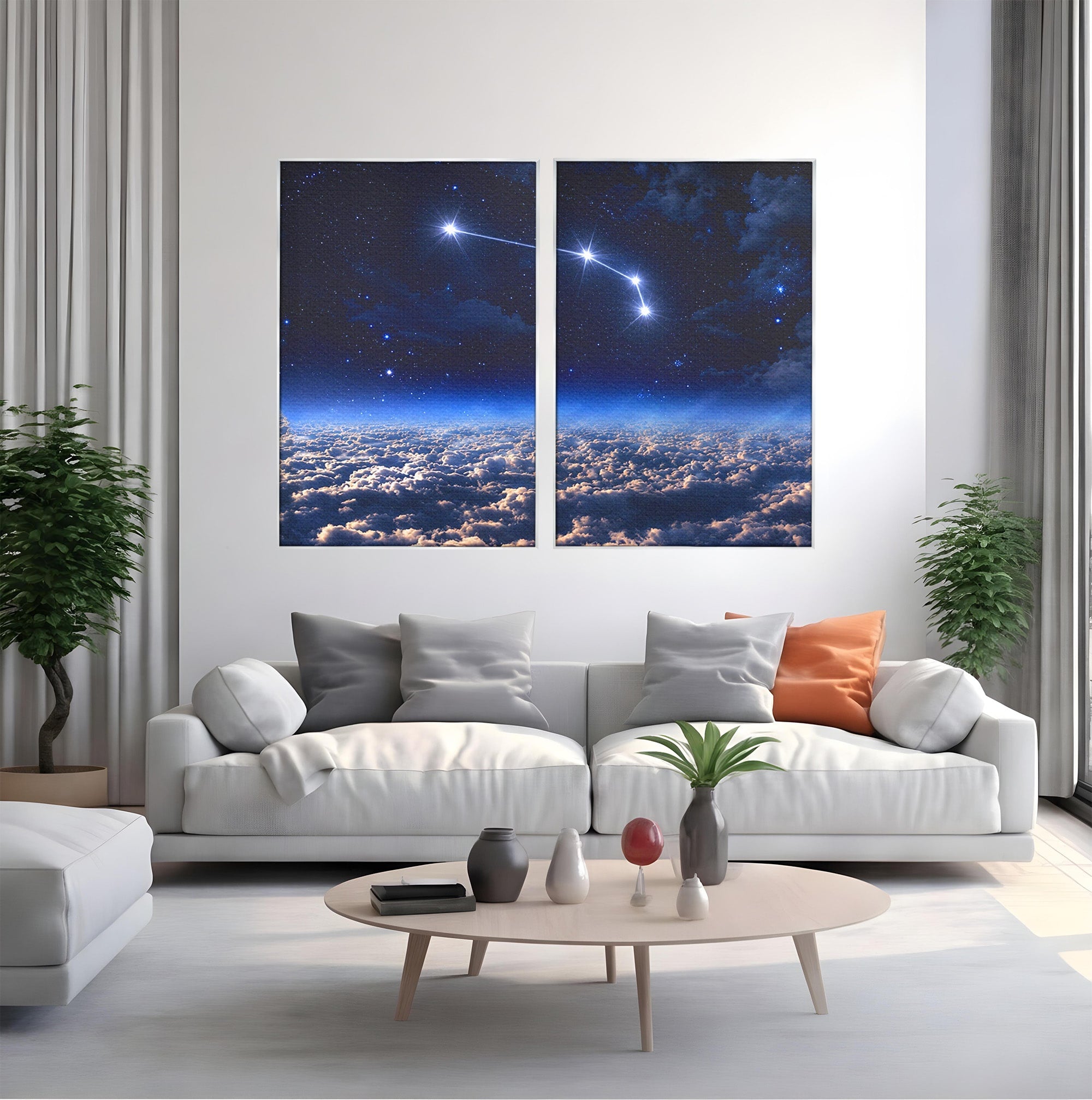 Set 2 Tablouri Canvas Premium LuxCanva® S2-1014, Constelatie Deasupra Norilor, Constelatie, Nori, Noapte, Cer, Dormitor, Culori Vibrante