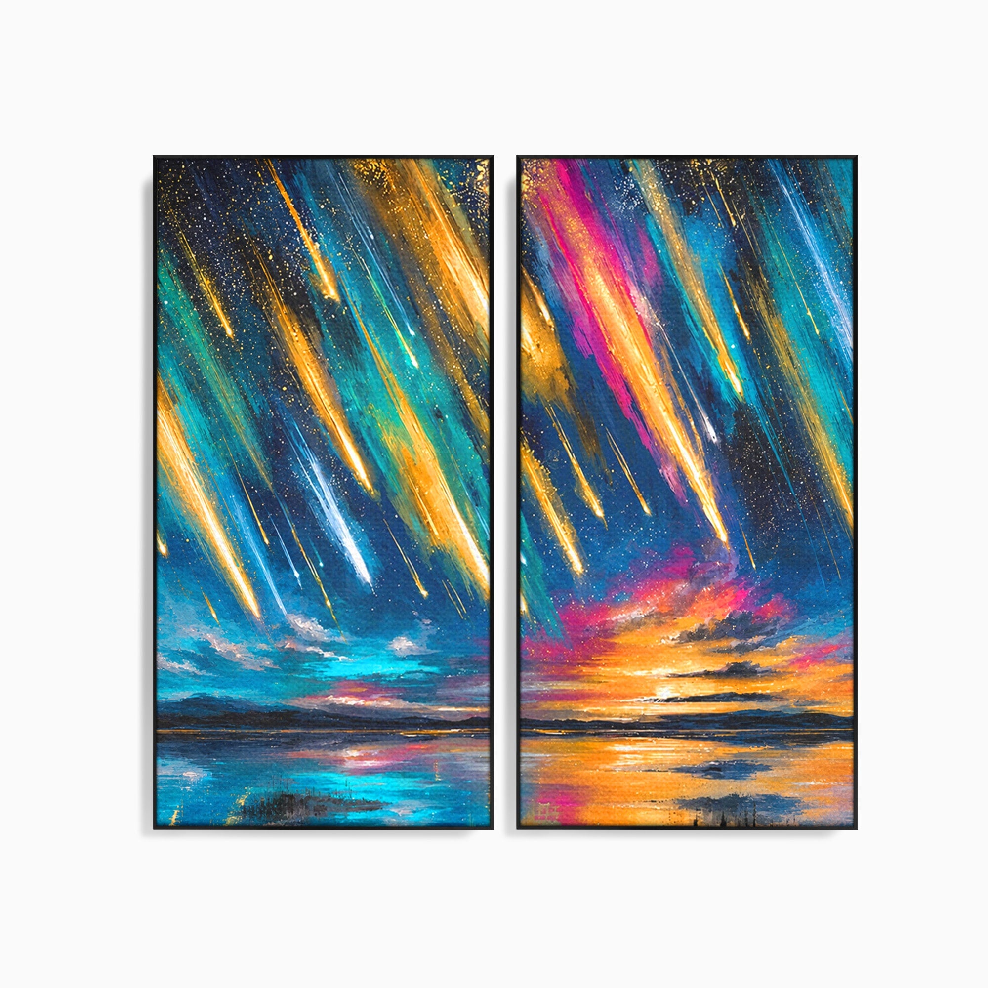 Set 2 Tablouri Canvas Premium LuxCanva® S2-1030, Ploua Cu Stele, Stele, Cer, Peisaj, Apus, Living, Culori Vibrante