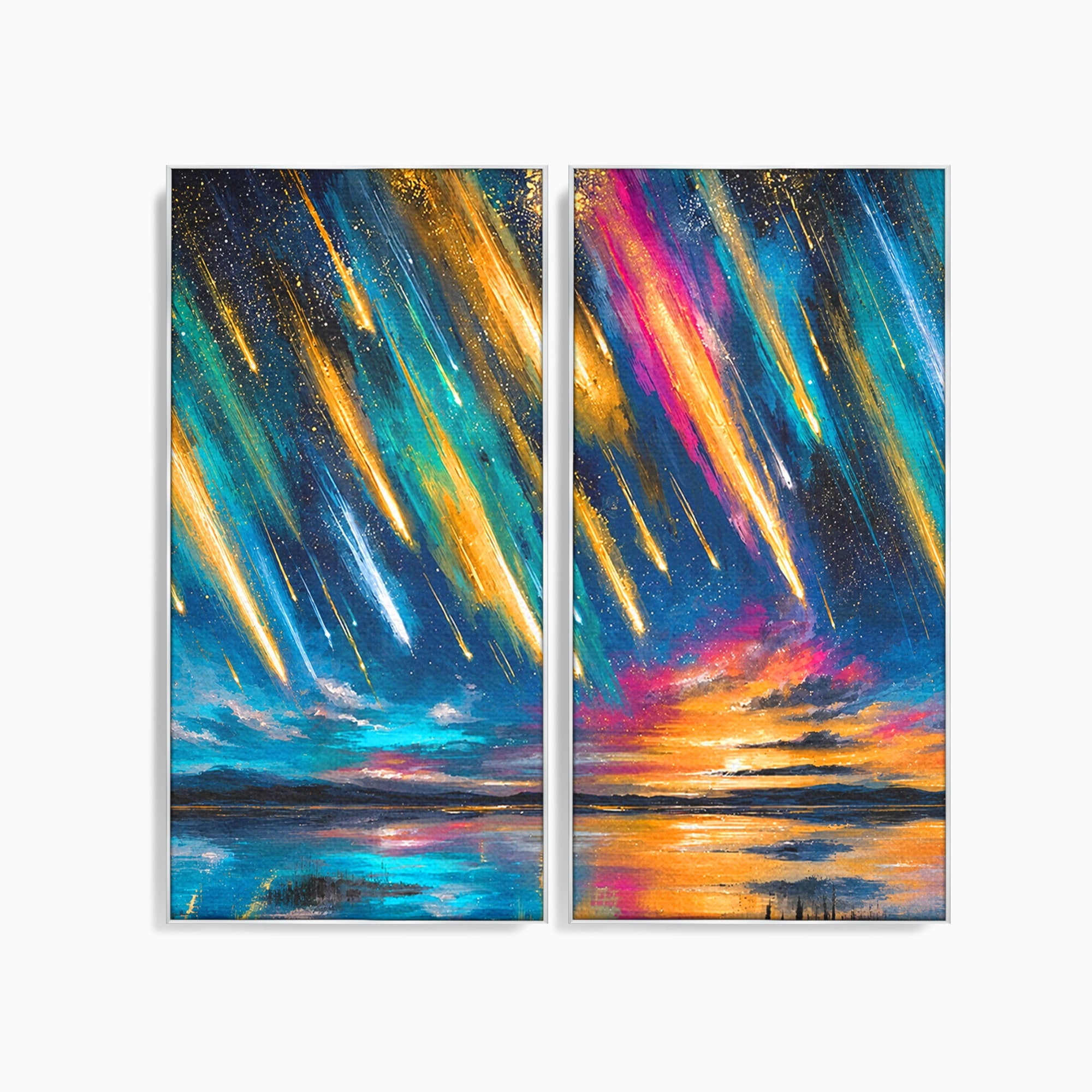 Set 2 Tablouri Canvas Premium LuxCanva® S2-1030, Ploua Cu Stele, Stele, Cer, Peisaj, Apus, Living, Culori Vibrante