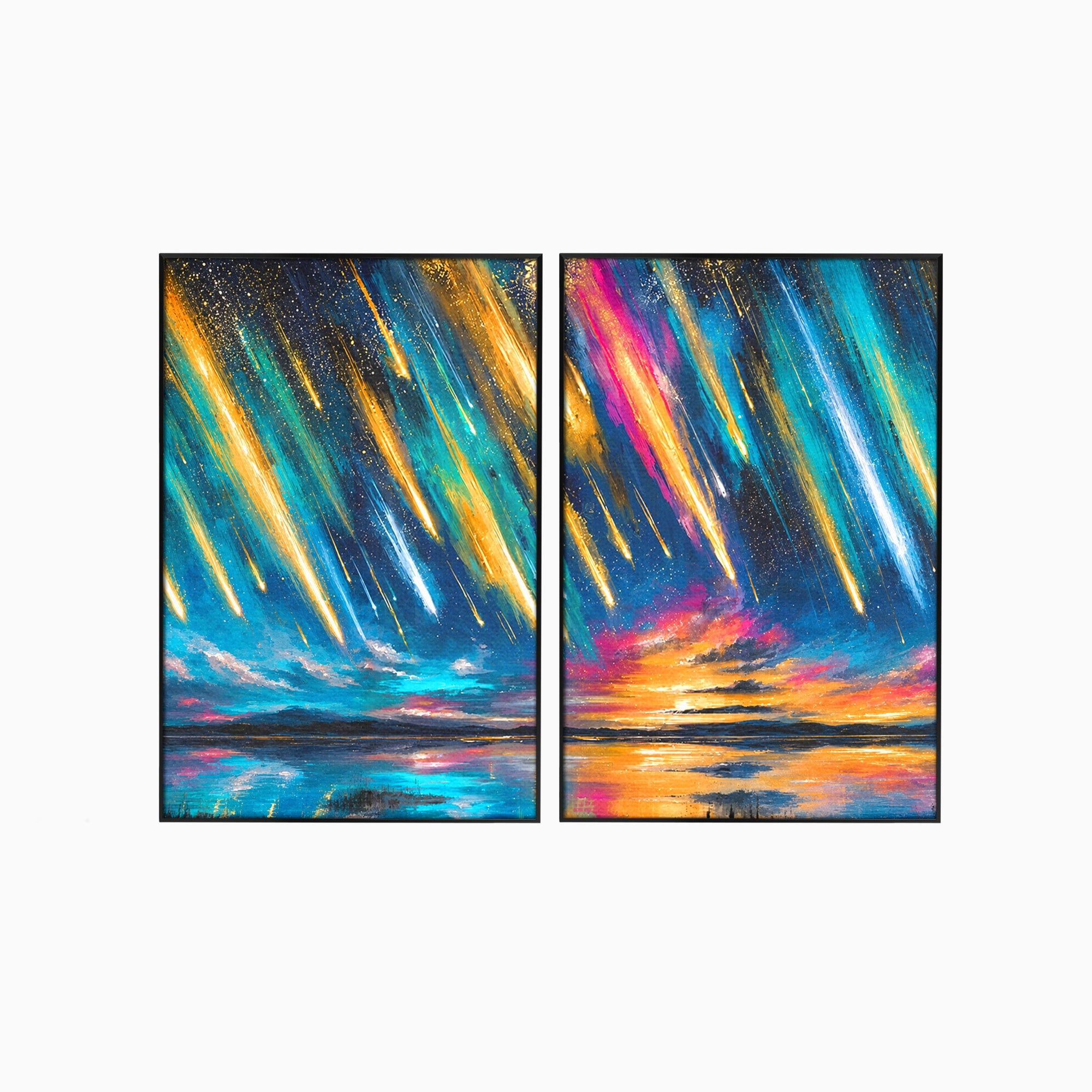 Set 2 Tablouri Canvas Premium LuxCanva® S2-1030, Ploua Cu Stele, Stele, Cer, Peisaj, Apus, Living, Culori Vibrante