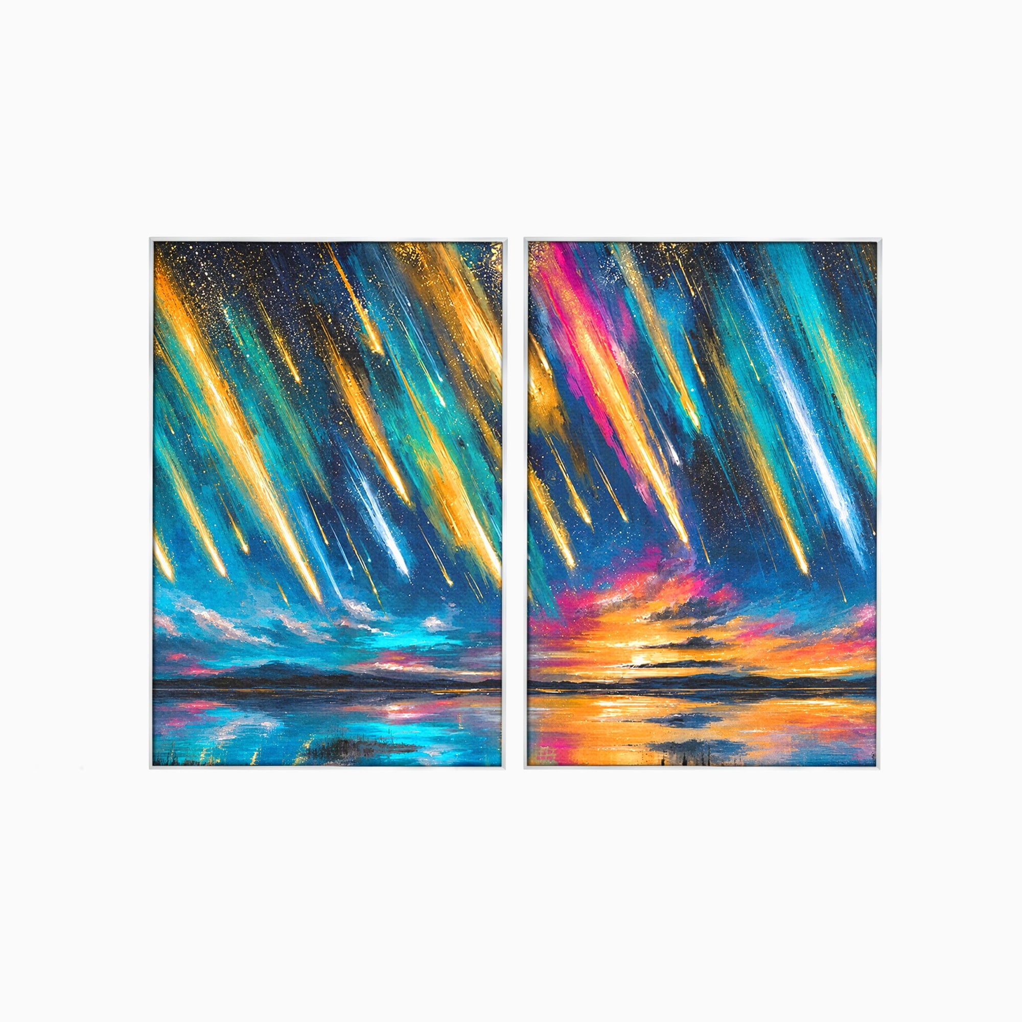 Set 2 Tablouri Canvas Premium LuxCanva® S2-1030, Ploua Cu Stele, Stele, Cer, Peisaj, Apus, Living, Culori Vibrante