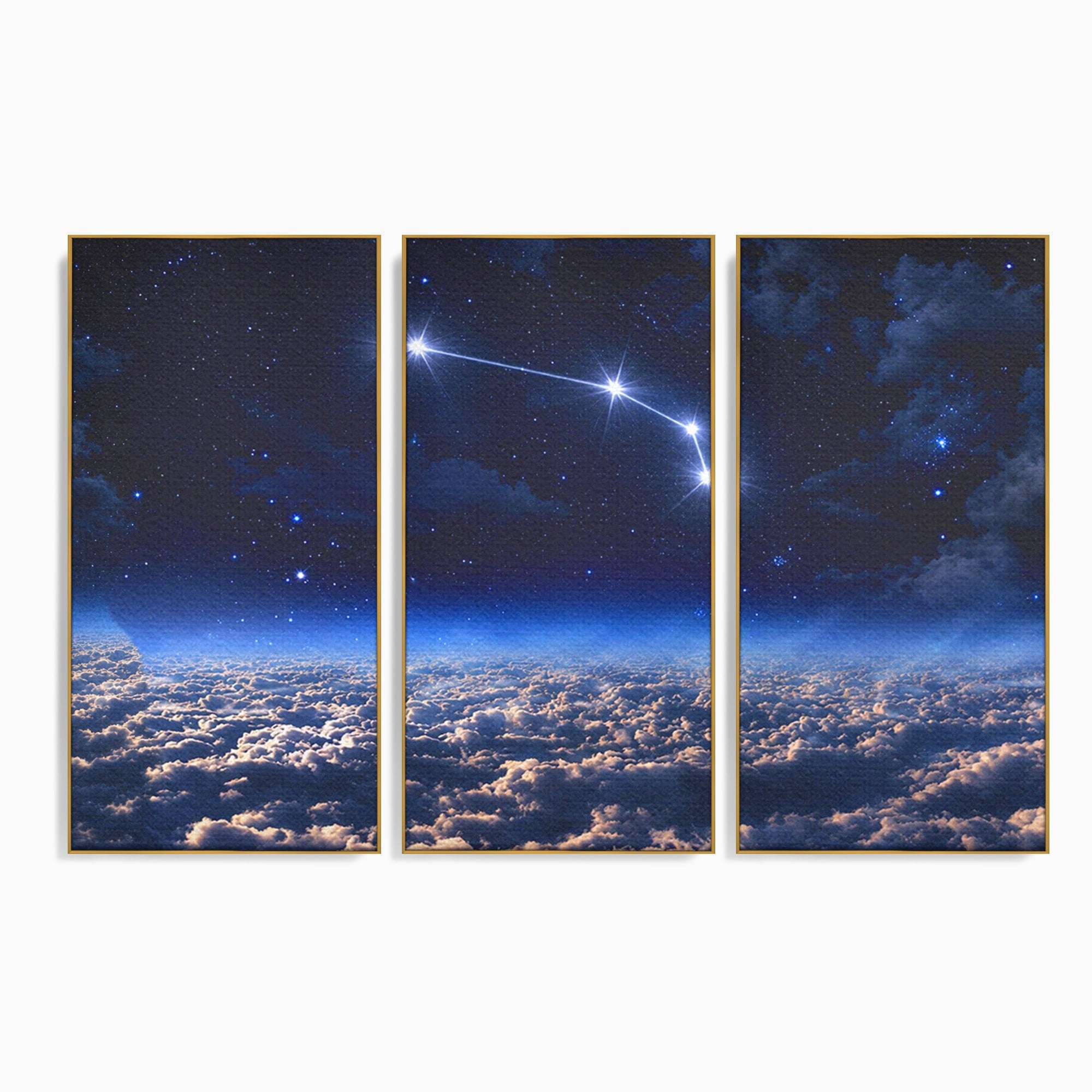 Set 3 Tablouri Canvas Premium LuxCanva® S3-1014, Constelatie Deasupra Norilor, Constelatie, Nori, Noapte, Cer, Dormitor, Culori Vibrante