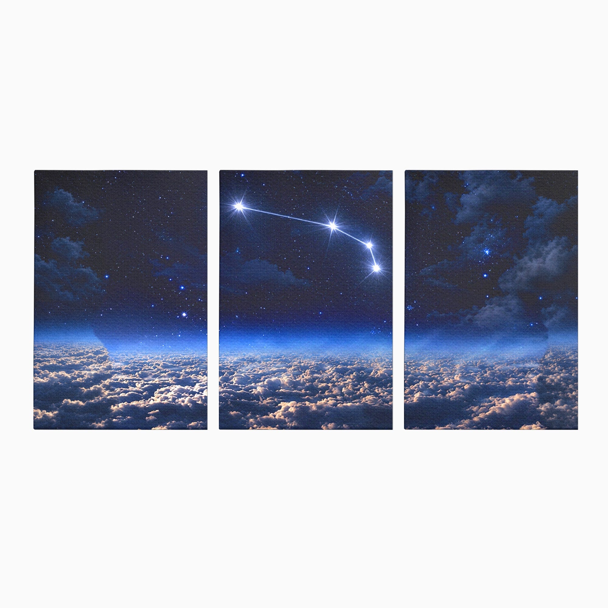 Set 3 Tablouri Canvas Premium LuxCanva® S3-1014, Constelatie Deasupra Norilor, Constelatie, Nori, Noapte, Cer, Dormitor, Culori Vibrante