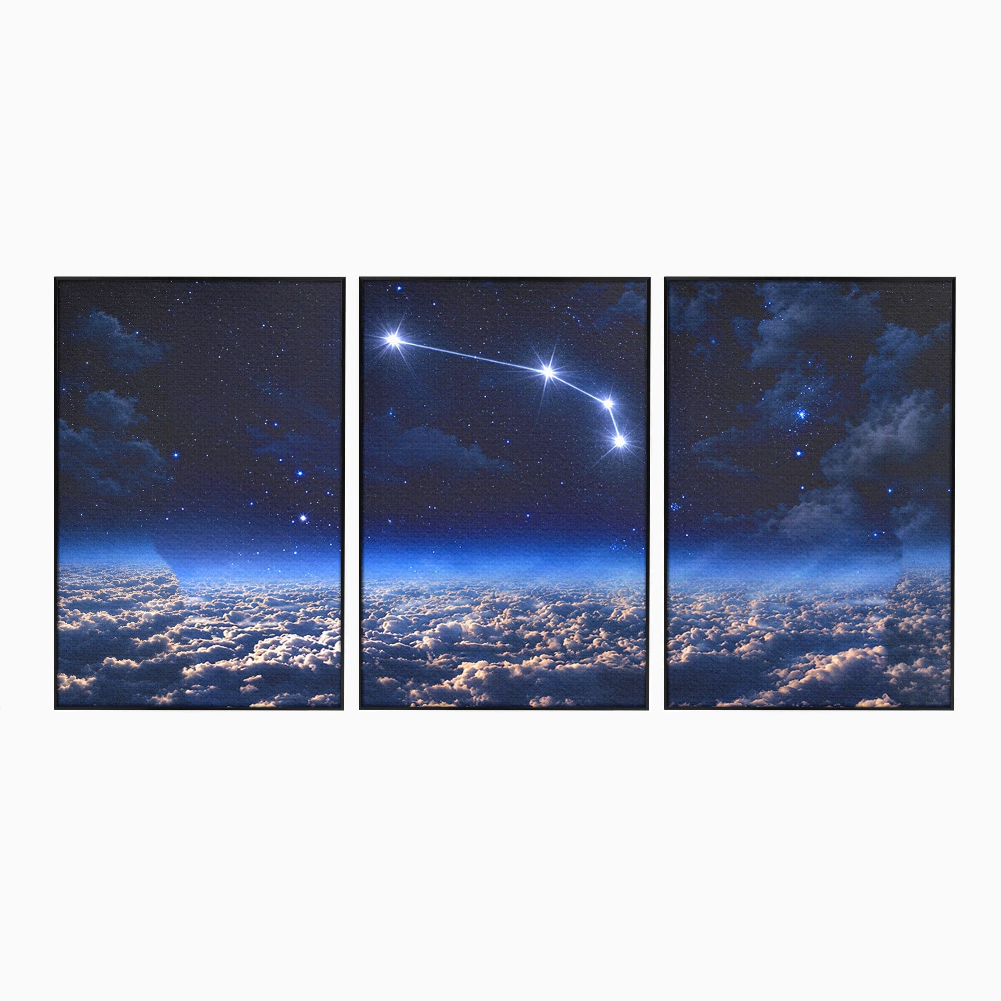 Set 3 Tablouri Canvas Premium LuxCanva® S3-1014, Constelatie Deasupra Norilor, Constelatie, Nori, Noapte, Cer, Dormitor, Culori Vibrante