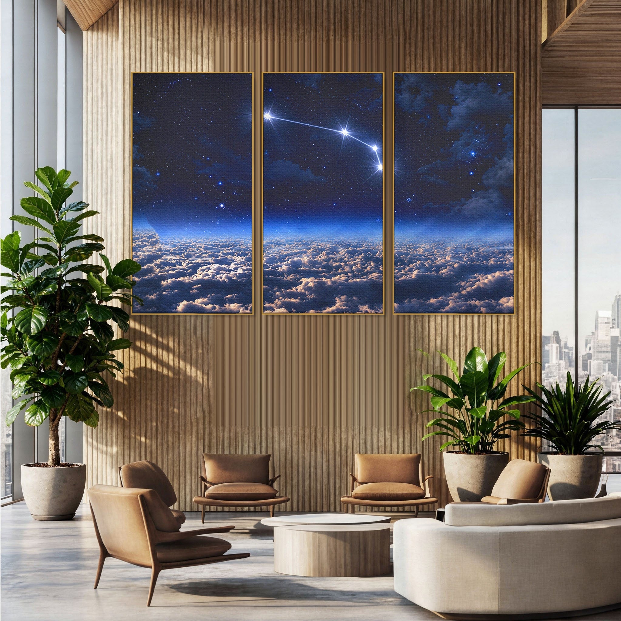 Set 3 Tablouri Canvas Premium LuxCanva® S3-1014, Constelatie Deasupra Norilor, Constelatie, Nori, Noapte, Cer, Dormitor, Culori Vibrante