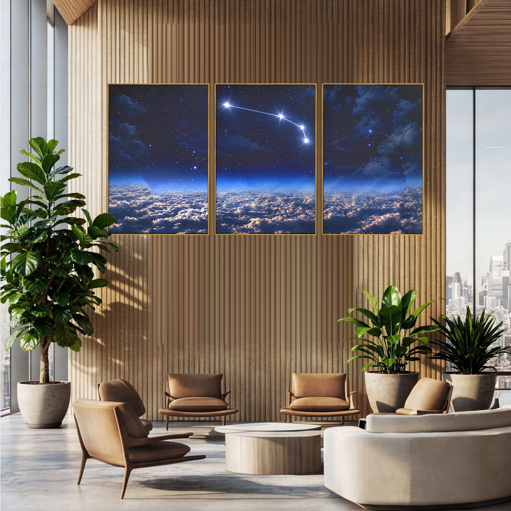 Set 3 Tablouri Canvas Premium LuxCanva® S3-1014, Constelatie Deasupra Norilor, Constelatie, Nori, Noapte, Cer, Dormitor, Culori Vibrante