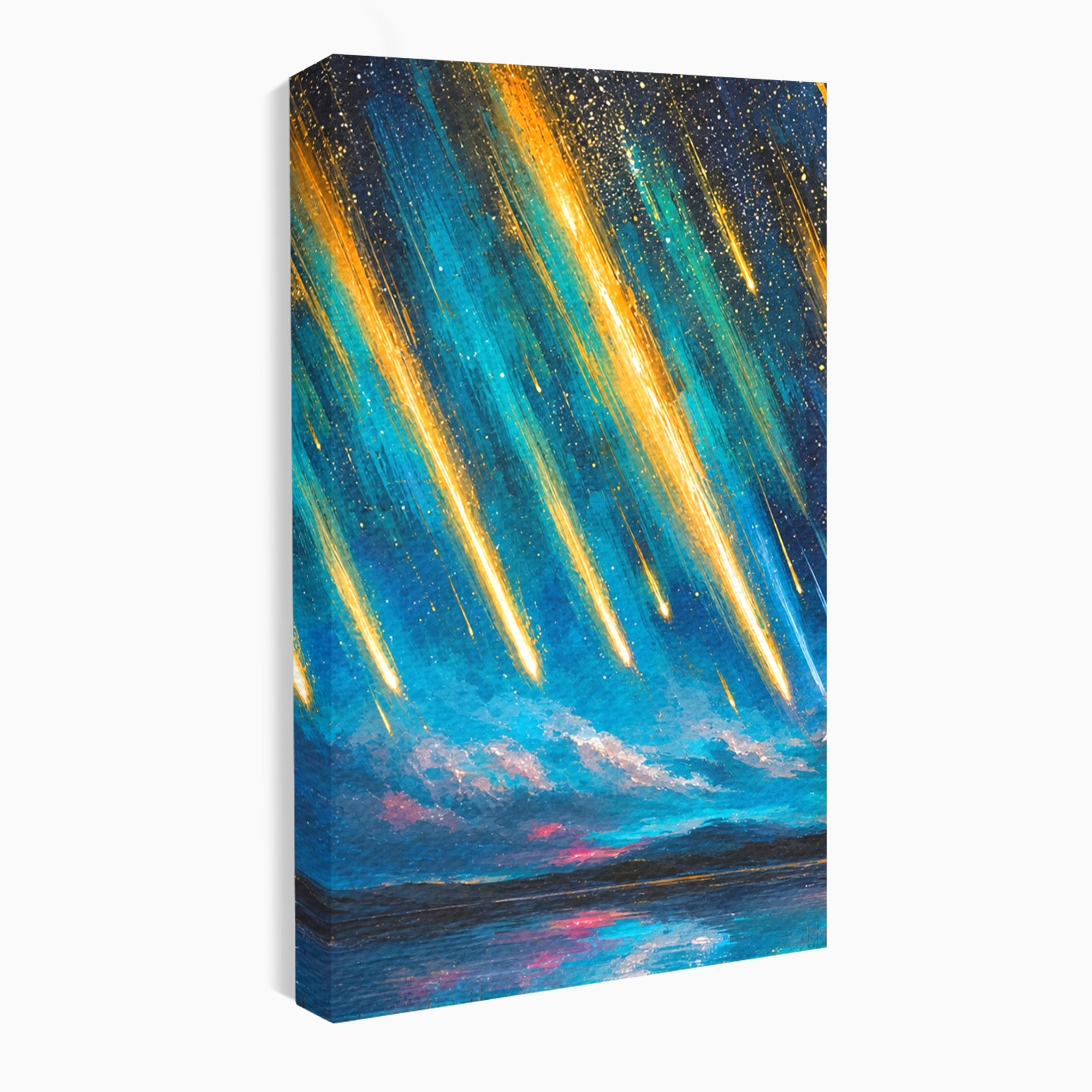 Set 3 Tablouri Canvas Premium LuxCanva® S3-1030, Ploua Cu Stele, Stele, Cer, Peisaj, Apus, Living, Culori Vibrante