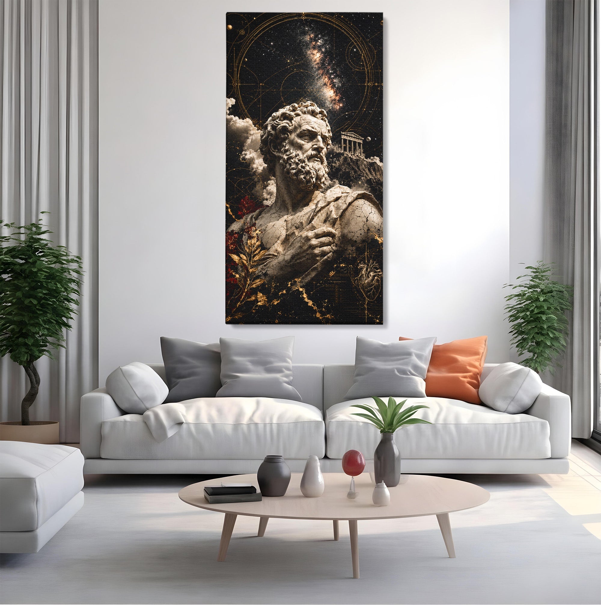 Tablou Canvas Premium LuxCanva® T1005, Zeul Antic, Sculptura, Zeitate, Sculptura, Mitologie, Univers, Dormitor, Living, Culori Vibrante