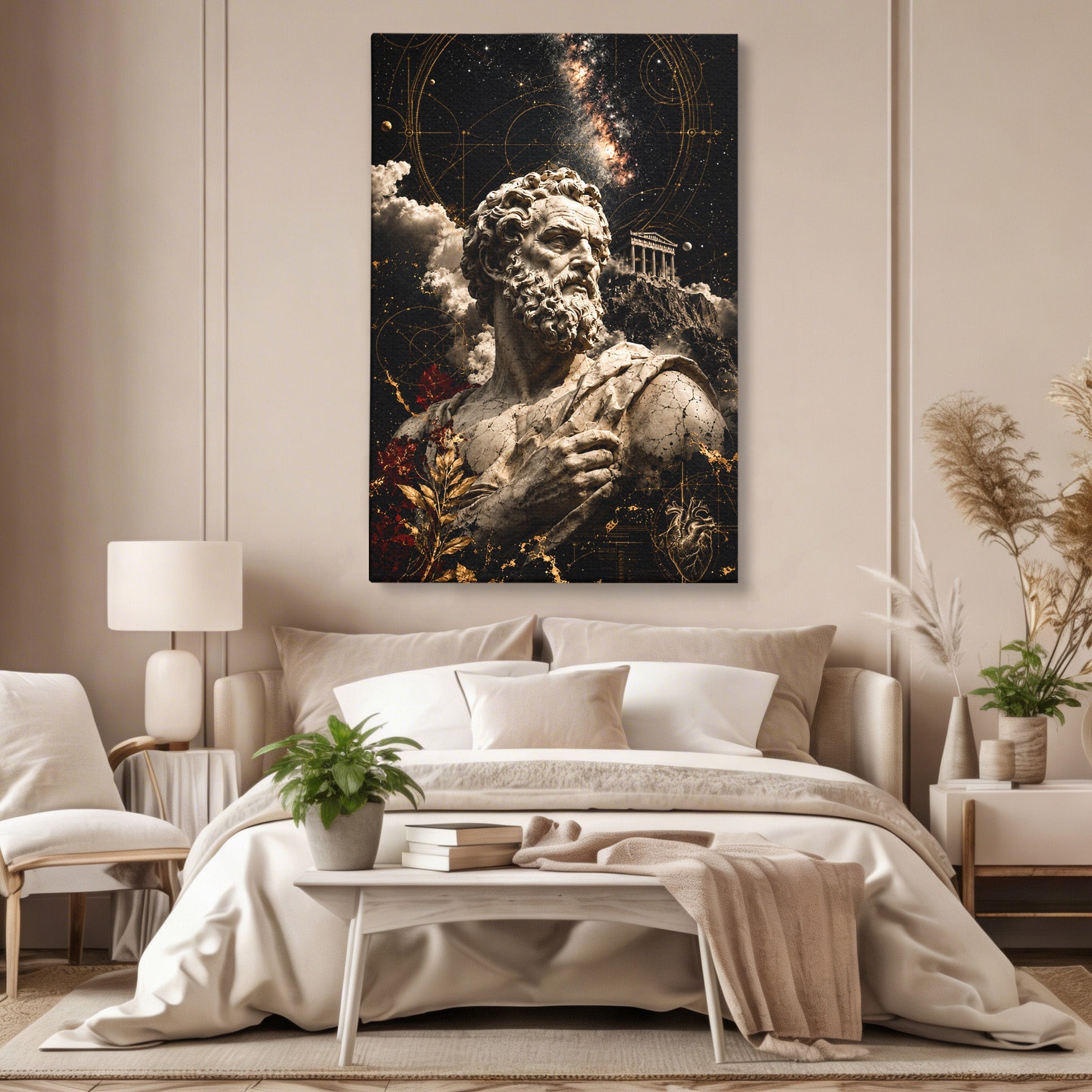 Tablou Canvas Premium LuxCanva® T1005, Zeul Antic, Sculptura, Zeitate, Sculptura, Mitologie, Univers, Dormitor, Living, Culori Vibrante