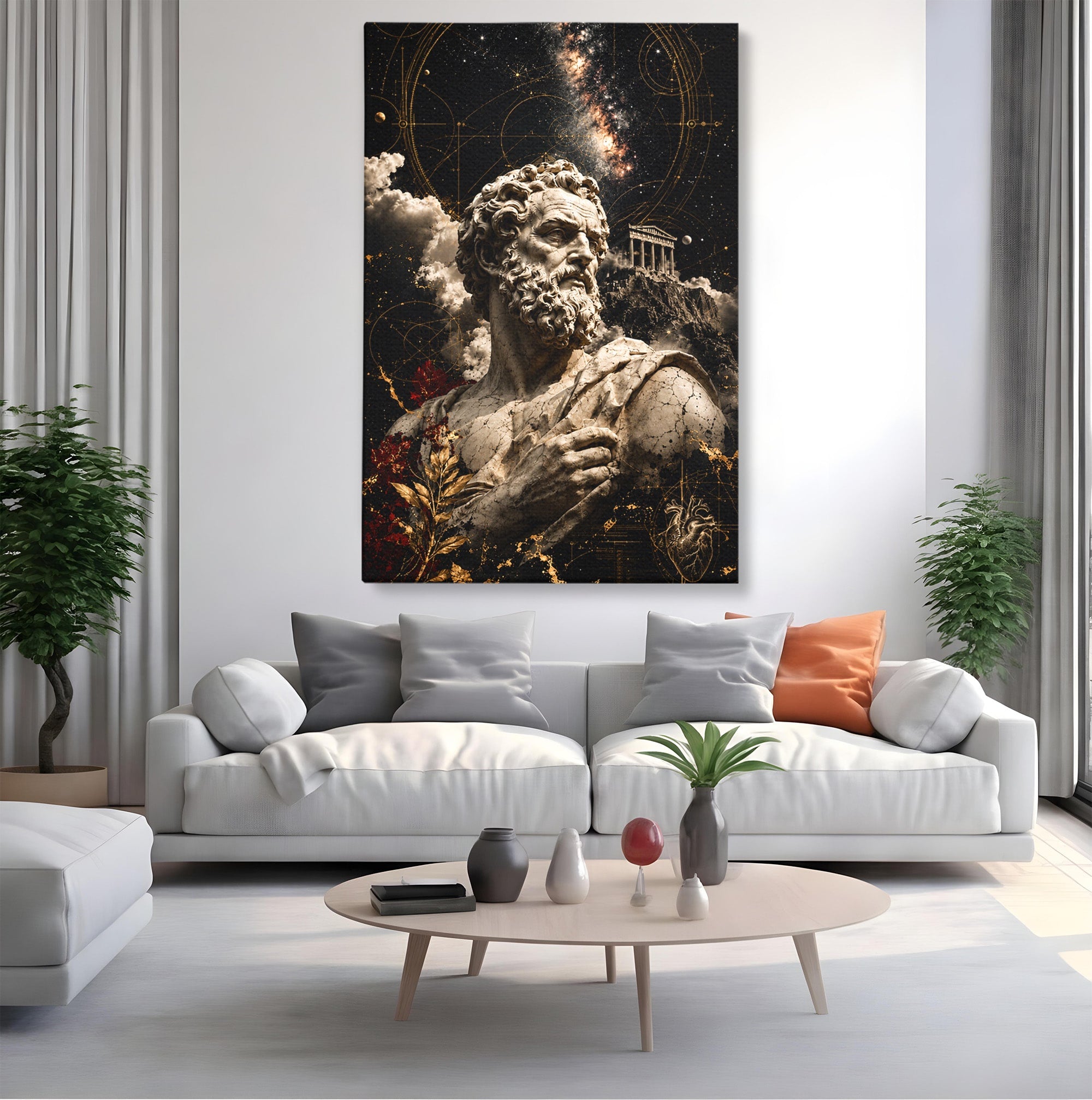 Tablou Canvas Premium LuxCanva® T1005, Zeul Antic, Sculptura, Zeitate, Sculptura, Mitologie, Univers, Dormitor, Living, Culori Vibrante