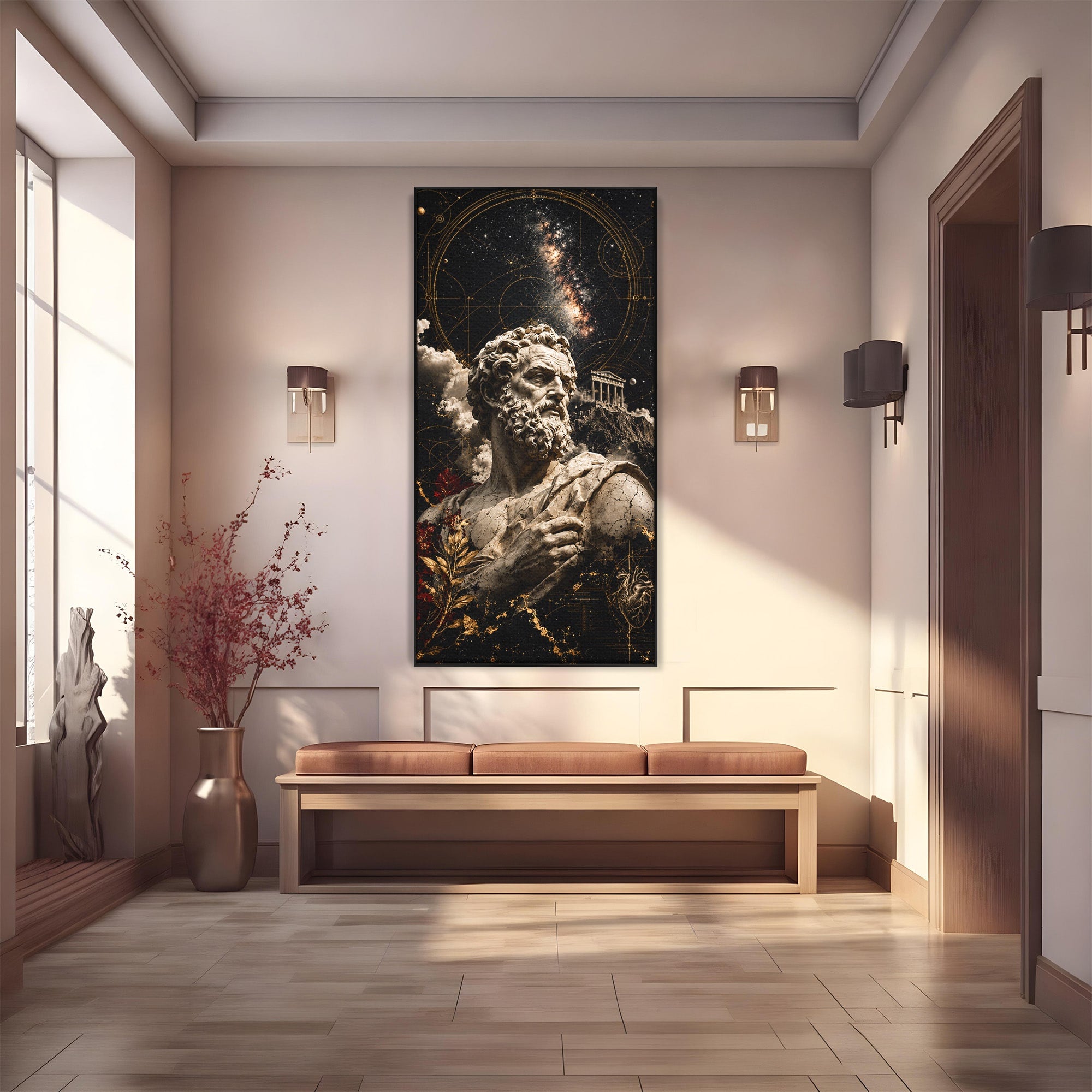 Tablou Canvas Premium LuxCanva® T1005, Zeul Antic, Sculptura, Zeitate, Sculptura, Mitologie, Univers, Dormitor, Living, Culori Vibrante