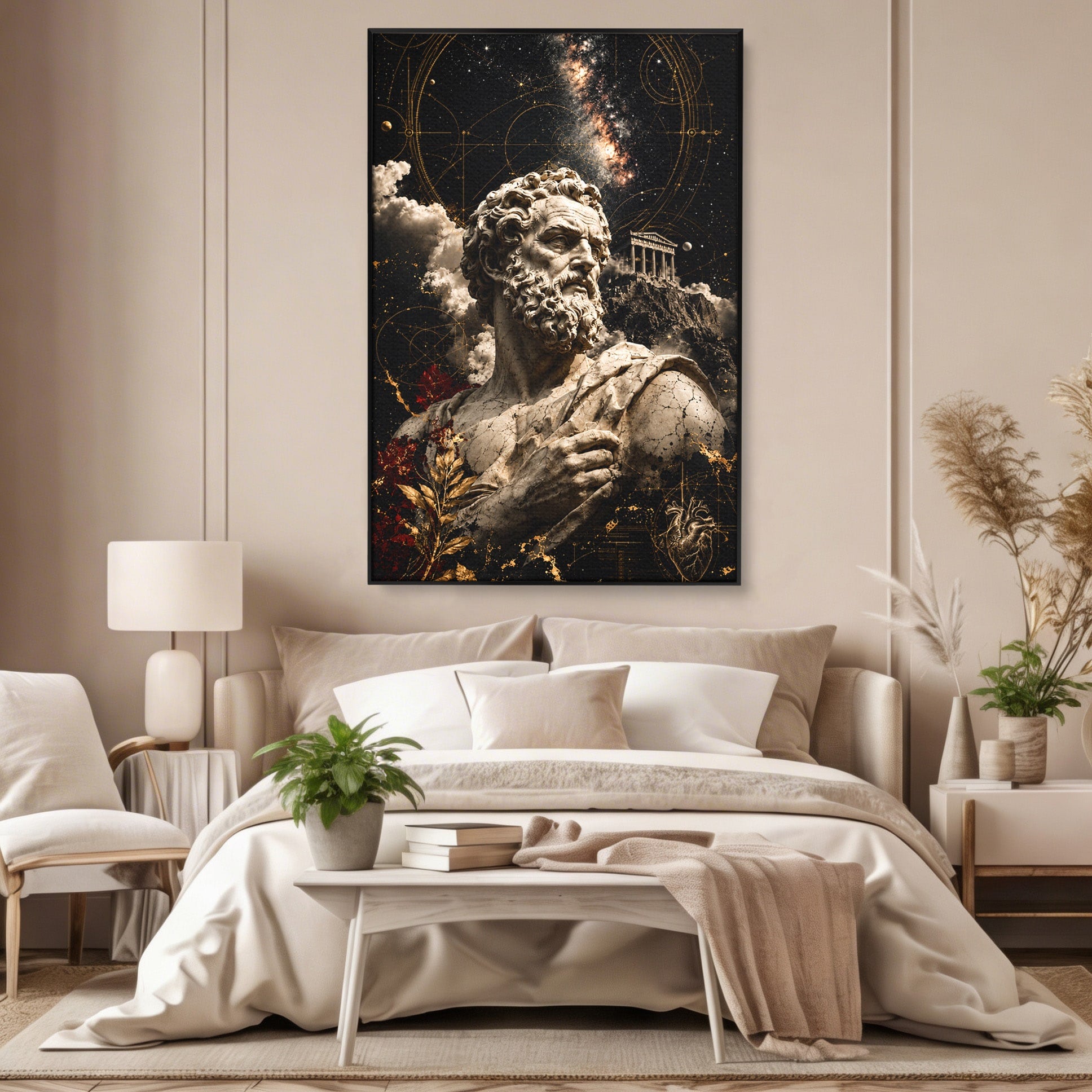 Tablou Canvas Premium LuxCanva® T1005, Zeul Antic, Sculptura, Zeitate, Sculptura, Mitologie, Univers, Dormitor, Living, Culori Vibrante