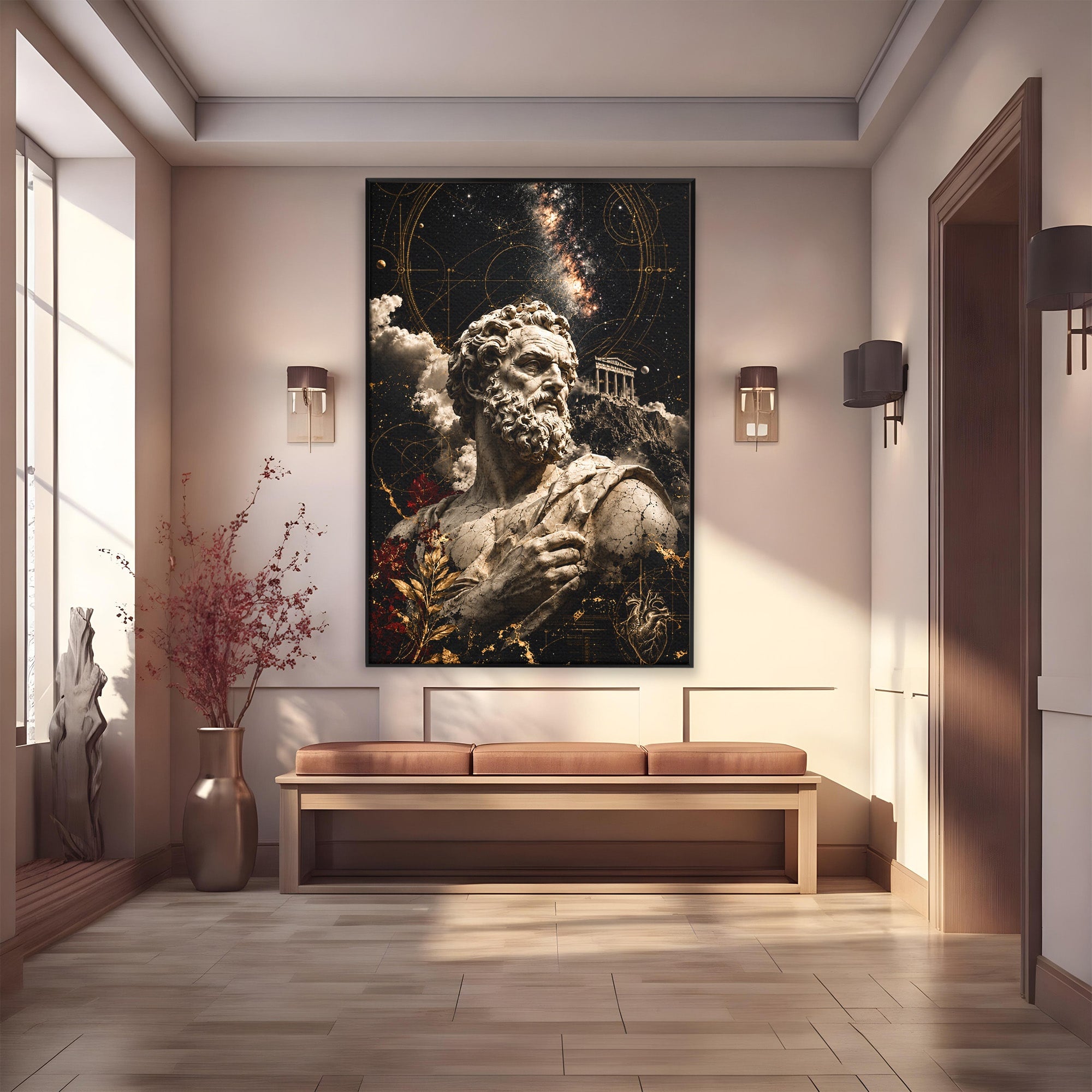 Tablou Canvas Premium LuxCanva® T1005, Zeul Antic, Sculptura, Zeitate, Sculptura, Mitologie, Univers, Dormitor, Living, Culori Vibrante