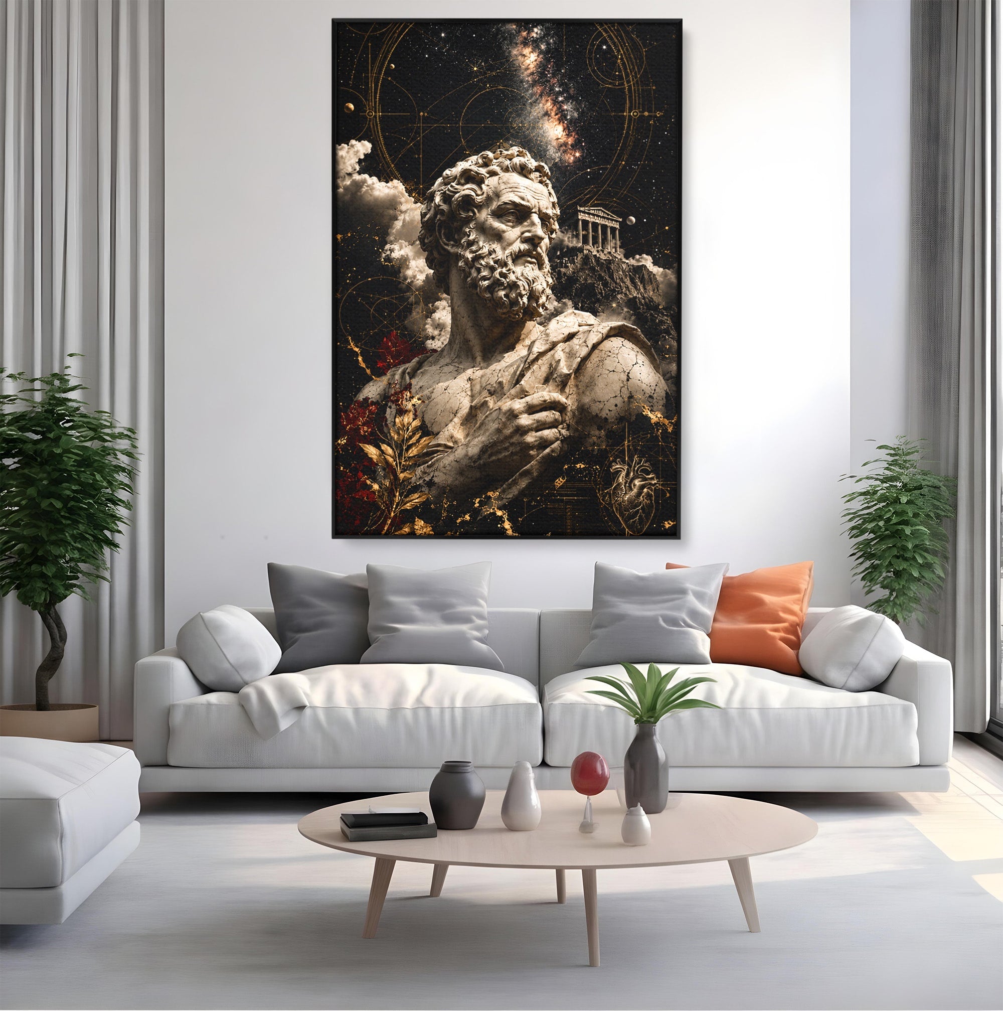 Tablou Canvas Premium LuxCanva® T1005, Zeul Antic, Sculptura, Zeitate, Sculptura, Mitologie, Univers, Dormitor, Living, Culori Vibrante