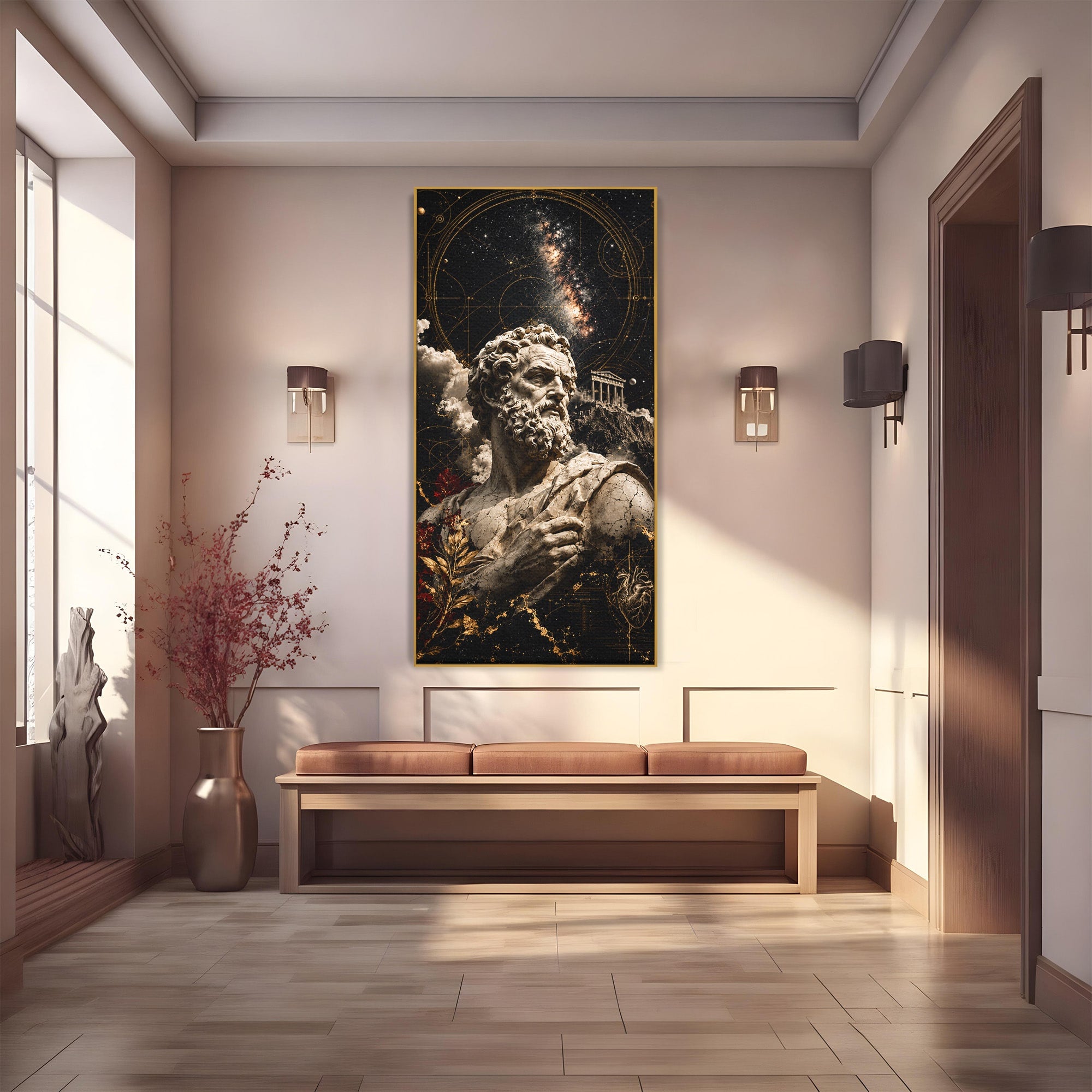 Tablou Canvas Premium LuxCanva® T1005, Zeul Antic, Sculptura, Zeitate, Sculptura, Mitologie, Univers, Dormitor, Living, Culori Vibrante