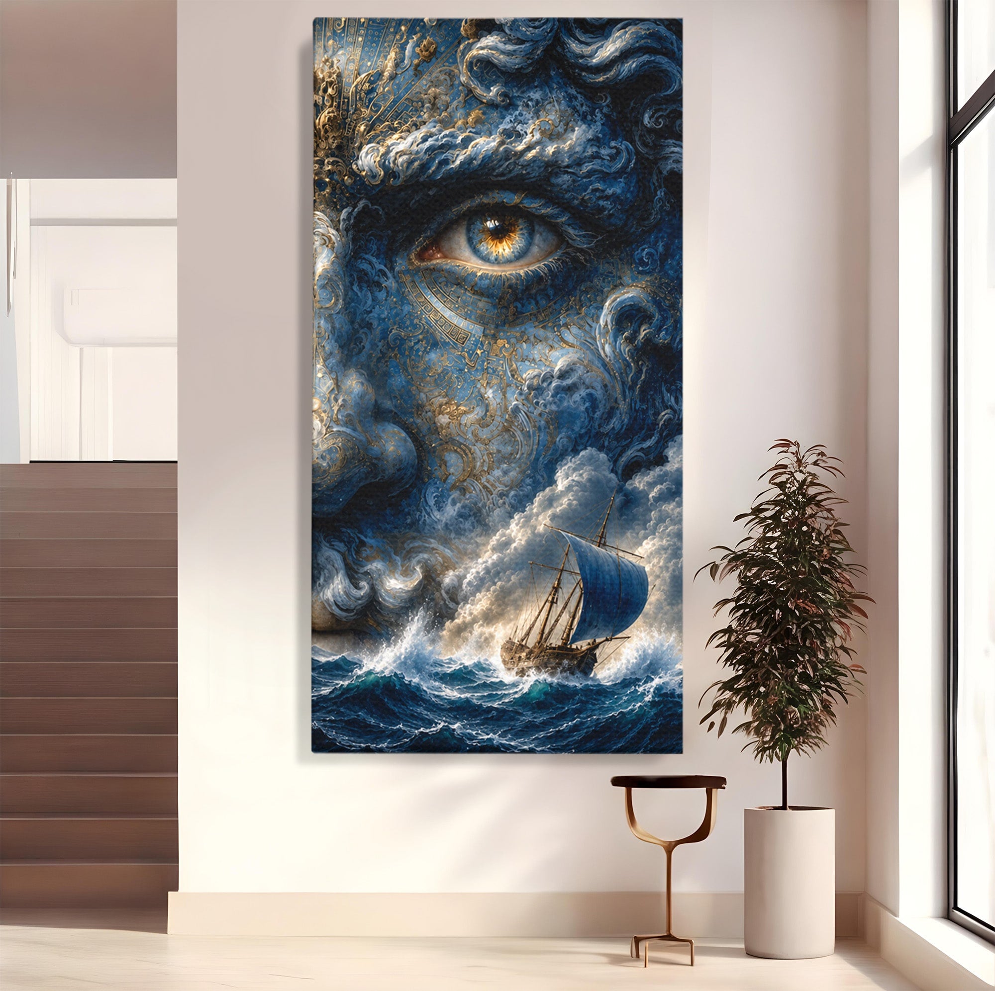 Tablou Canvas Premium LuxCanva® T1006, Zeul Marii, Natura, Mare, Vas, Mitologie, Living, Culori Vibrante
