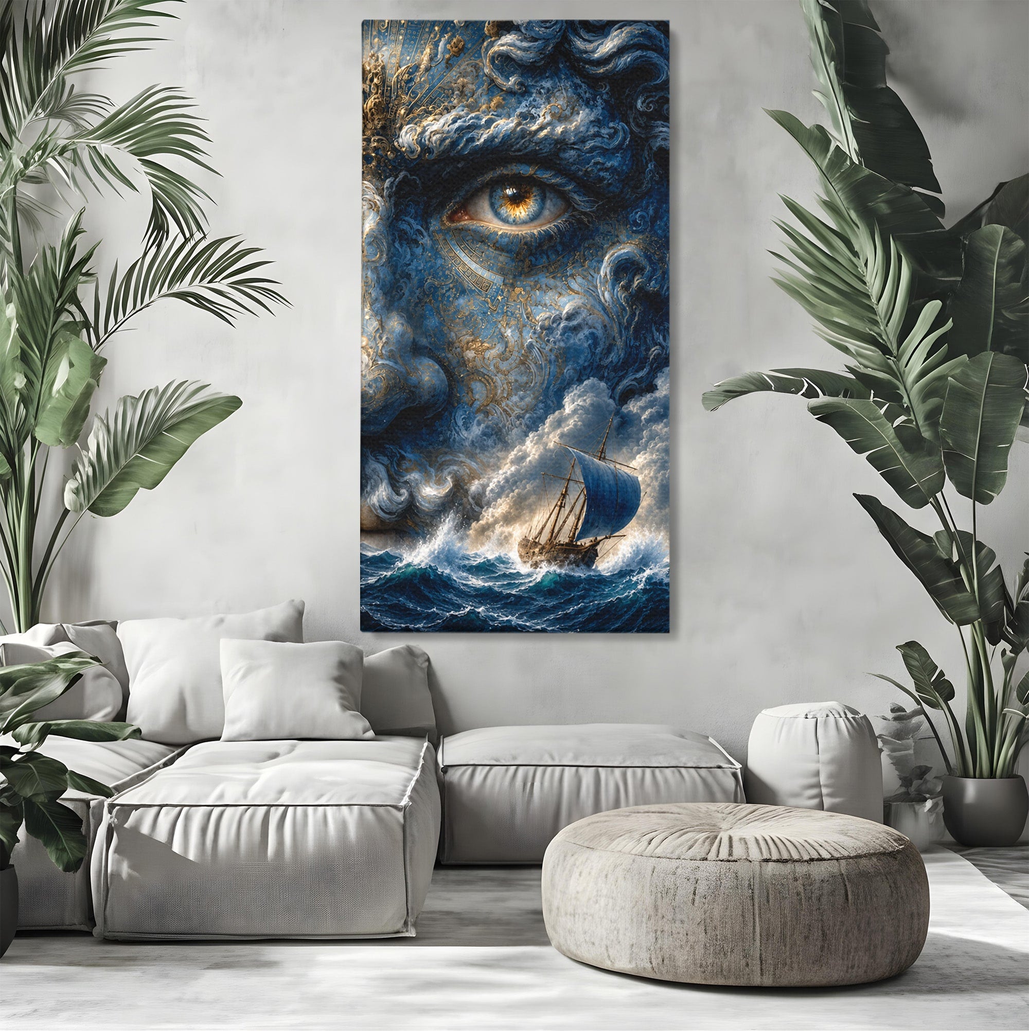 Tablou Canvas Premium LuxCanva® T1006, Zeul Marii, Natura, Mare, Vas, Mitologie, Living, Culori Vibrante