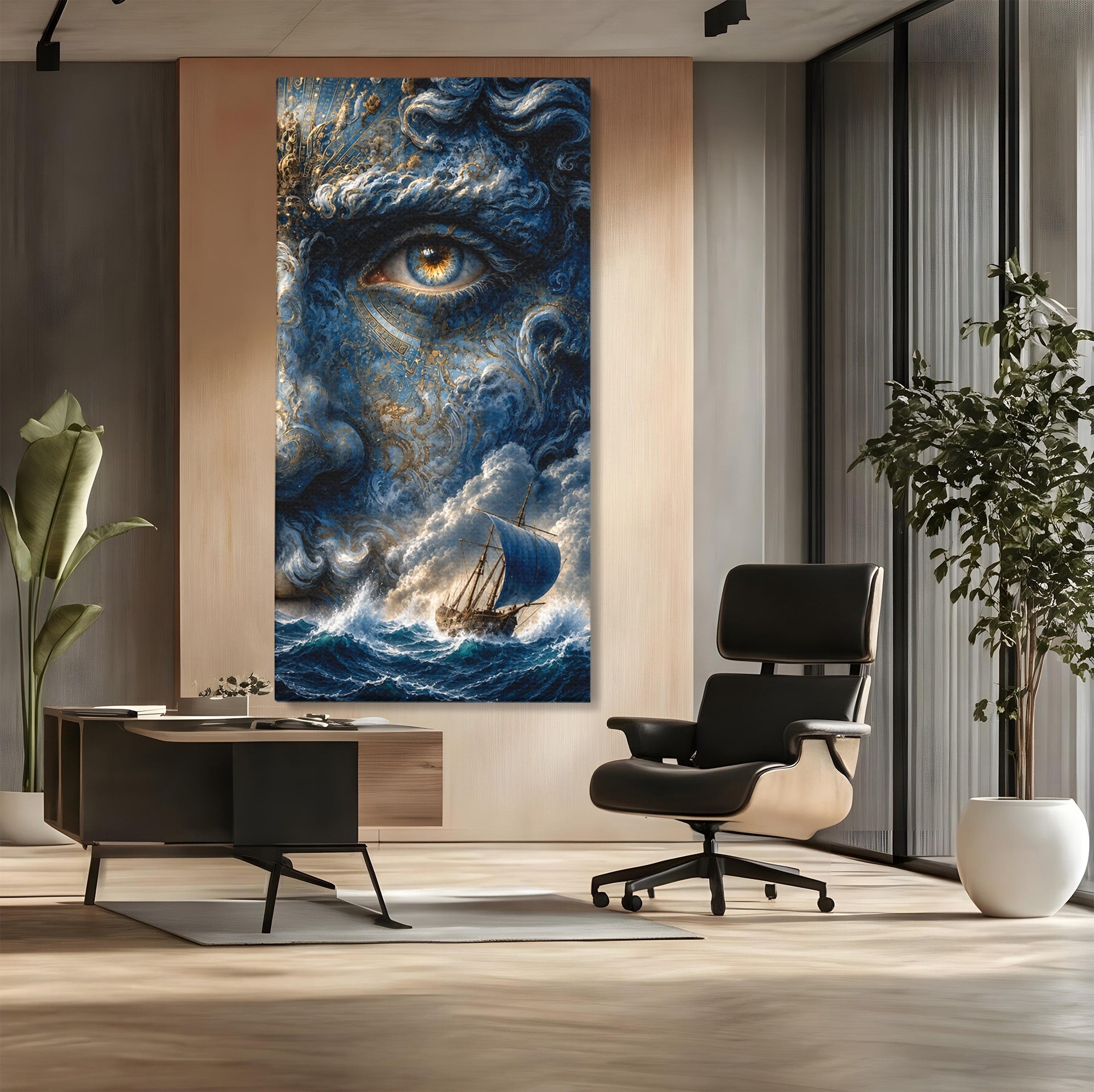 Tablou Canvas Premium LuxCanva® T1006, Zeul Marii, Natura, Mare, Vas, Mitologie, Living, Culori Vibrante