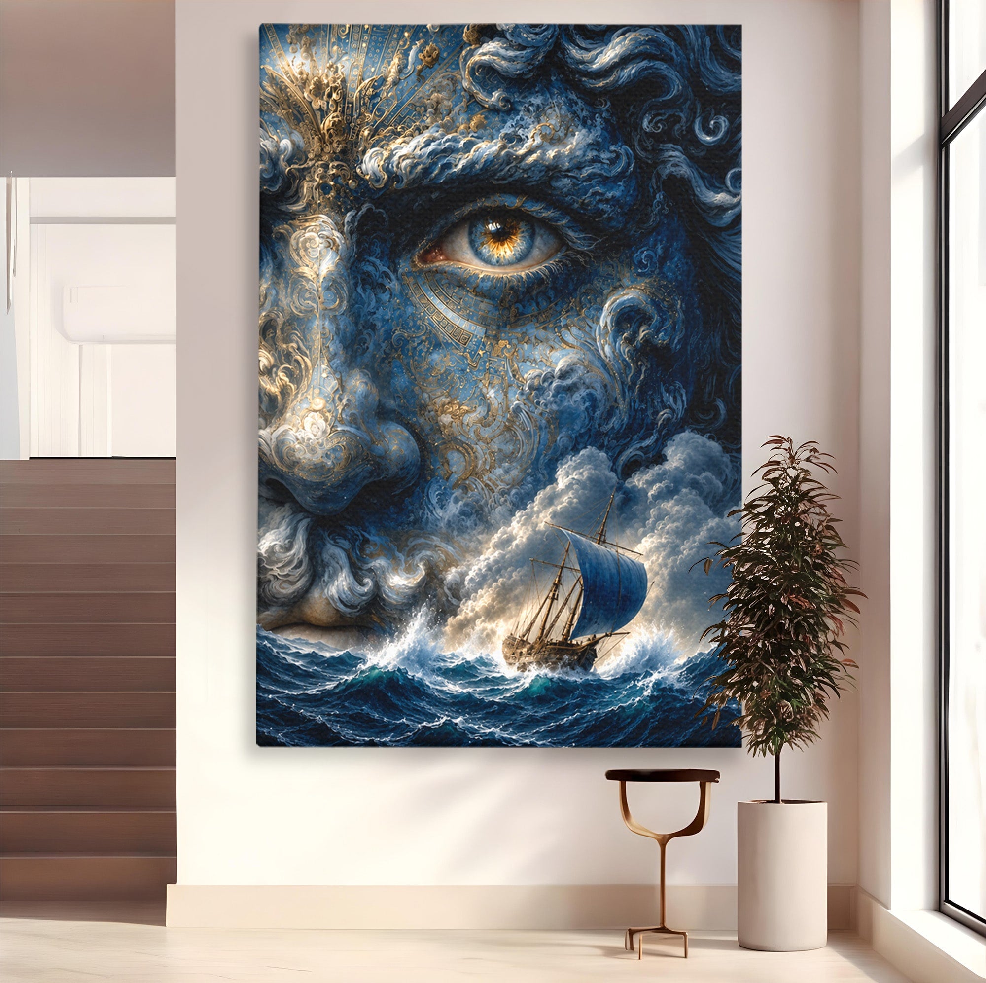Tablou Canvas Premium LuxCanva® T1006, Zeul Marii, Natura, Mare, Vas, Mitologie, Living, Culori Vibrante