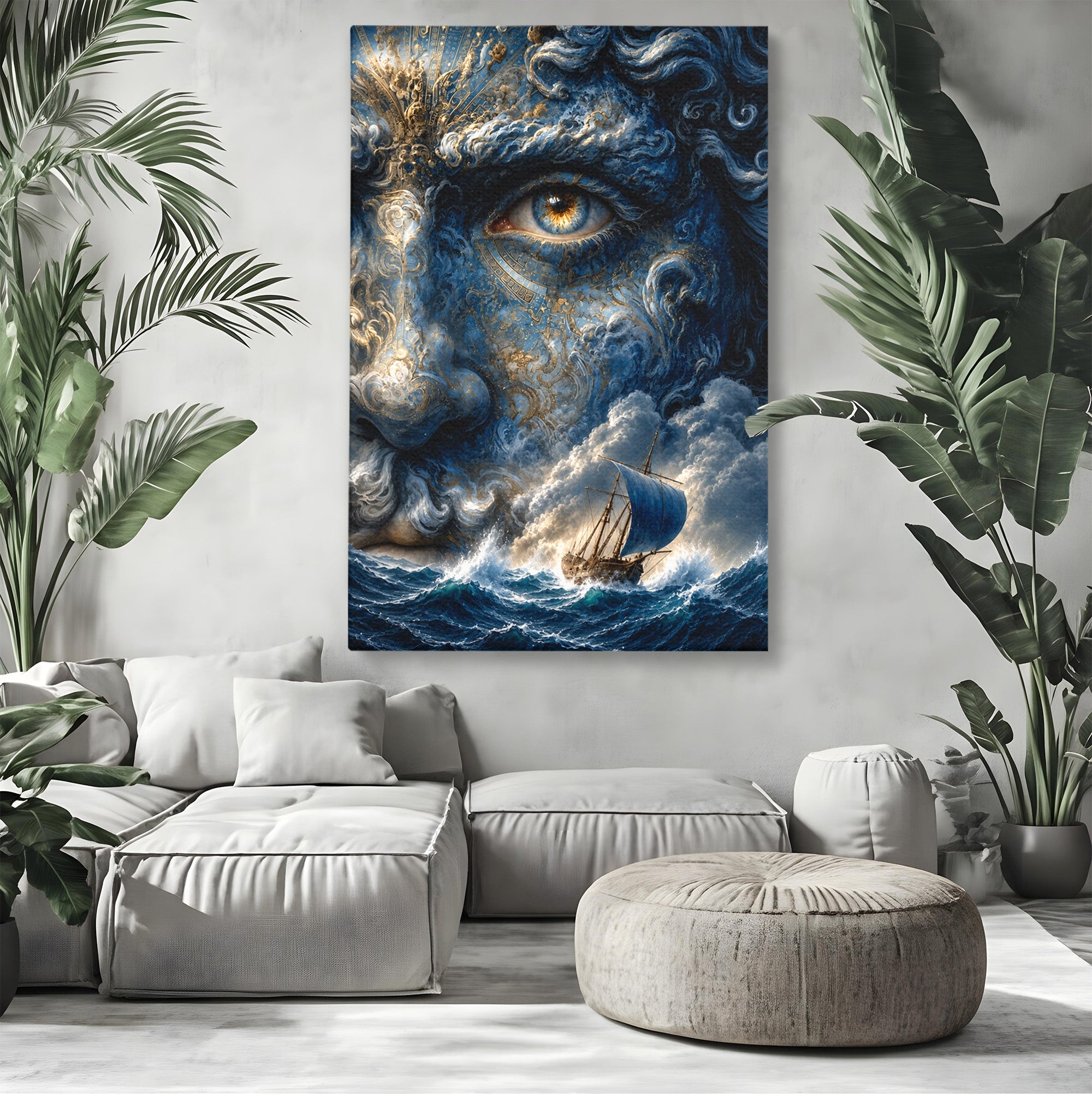 Tablou Canvas Premium LuxCanva® T1006, Zeul Marii, Natura, Mare, Vas, Mitologie, Living, Culori Vibrante