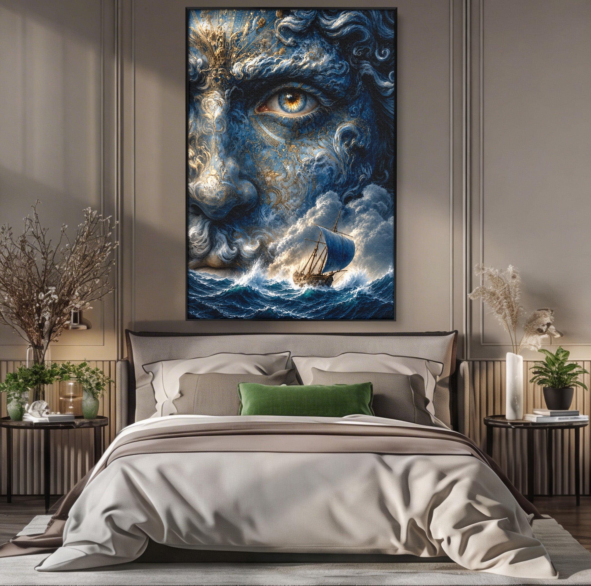 Tablou Canvas Premium LuxCanva® T1006, Zeul Marii, Natura, Mare, Vas, Mitologie, Living, Culori Vibrante