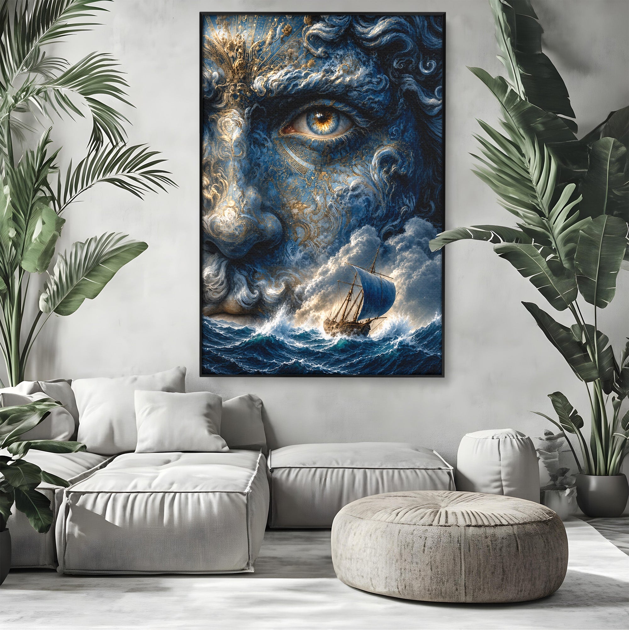Tablou Canvas Premium LuxCanva® T1006, Zeul Marii, Natura, Mare, Vas, Mitologie, Living, Culori Vibrante