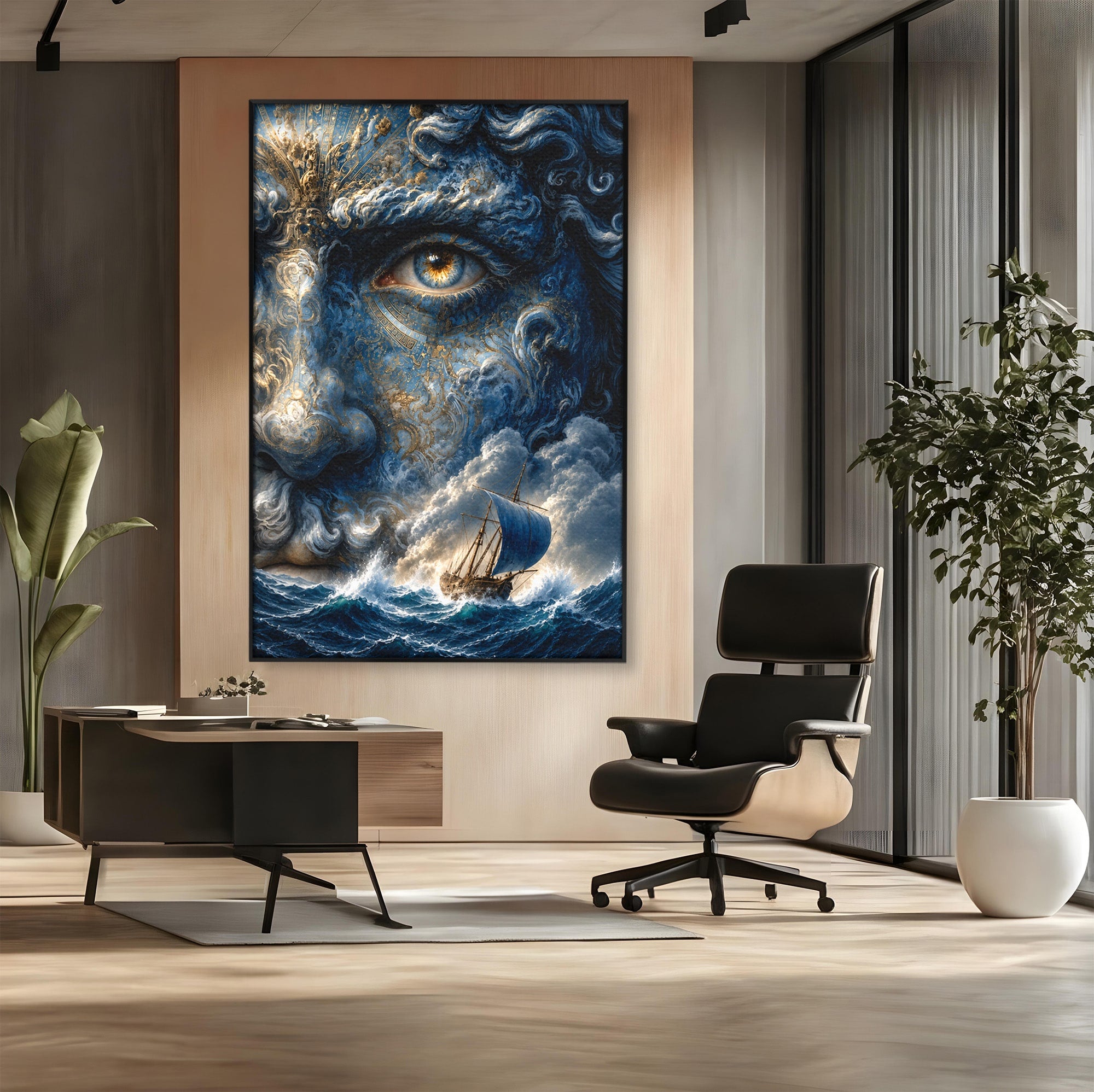 Tablou Canvas Premium LuxCanva® T1006, Zeul Marii, Natura, Mare, Vas, Mitologie, Living, Culori Vibrante