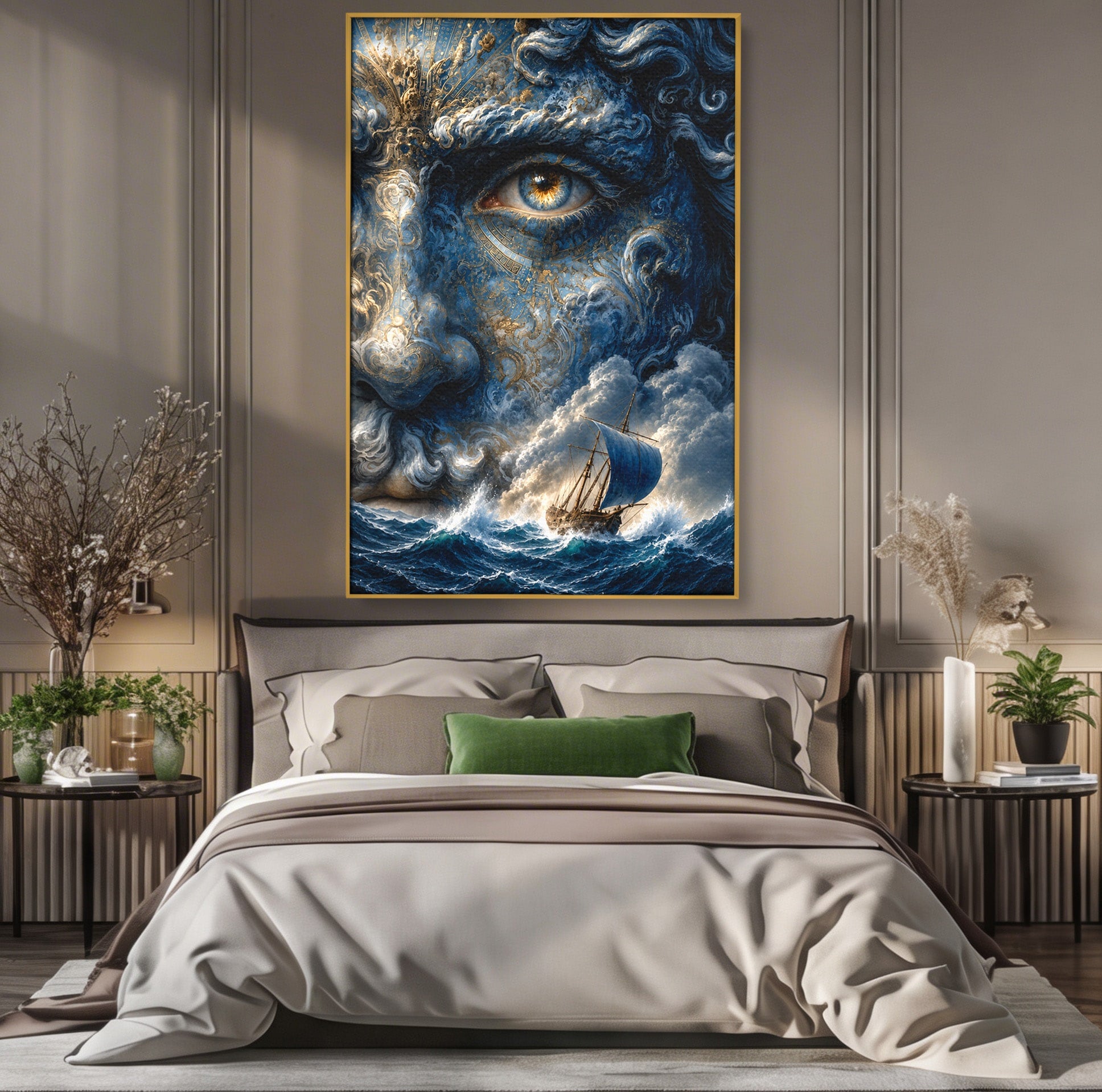 Tablou Canvas Premium LuxCanva® T1006, Zeul Marii, Natura, Mare, Vas, Mitologie, Living, Culori Vibrante
