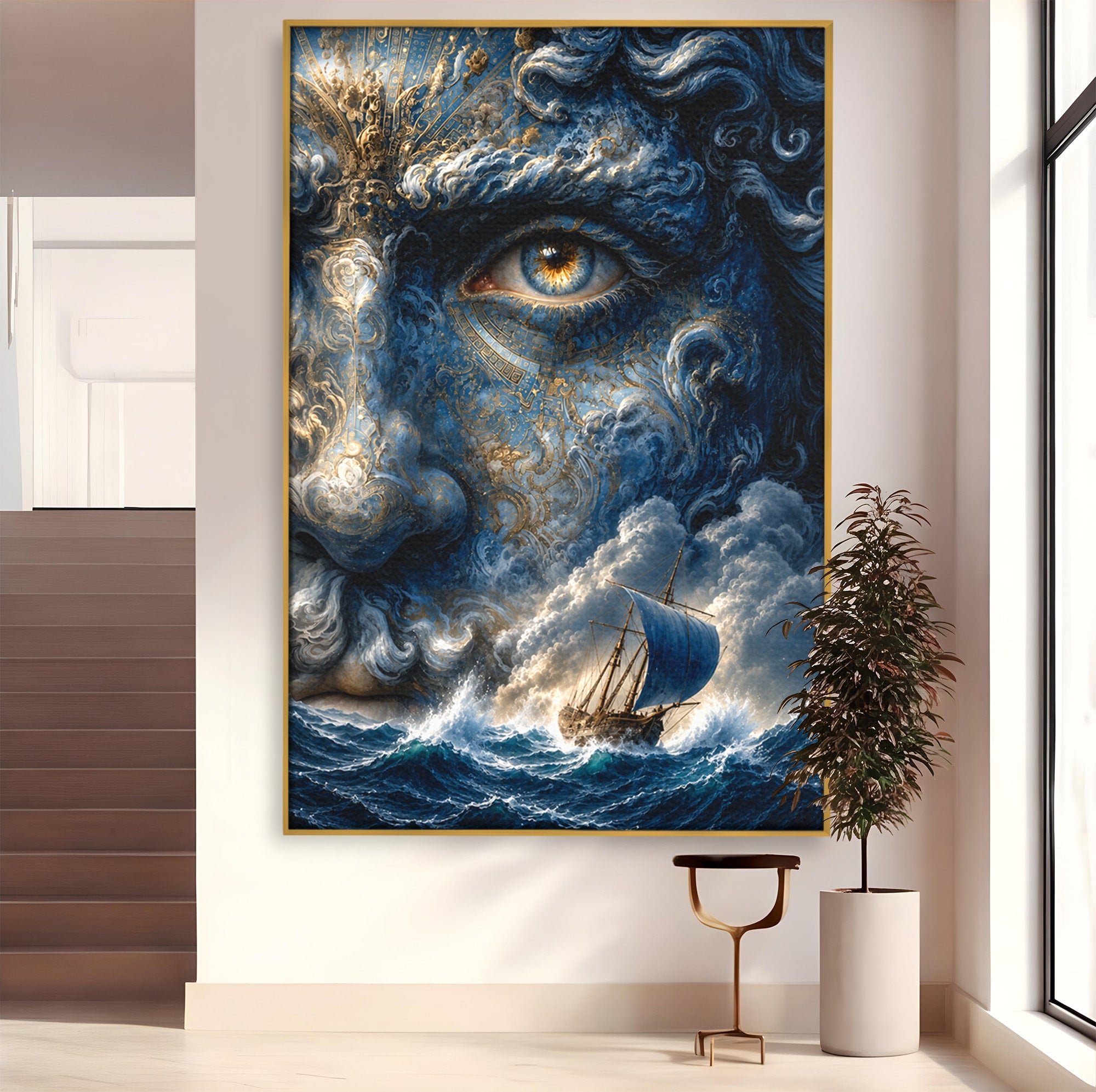 Tablou Canvas Premium LuxCanva® T1006, Zeul Marii, Natura, Mare, Vas, Mitologie, Living, Culori Vibrante