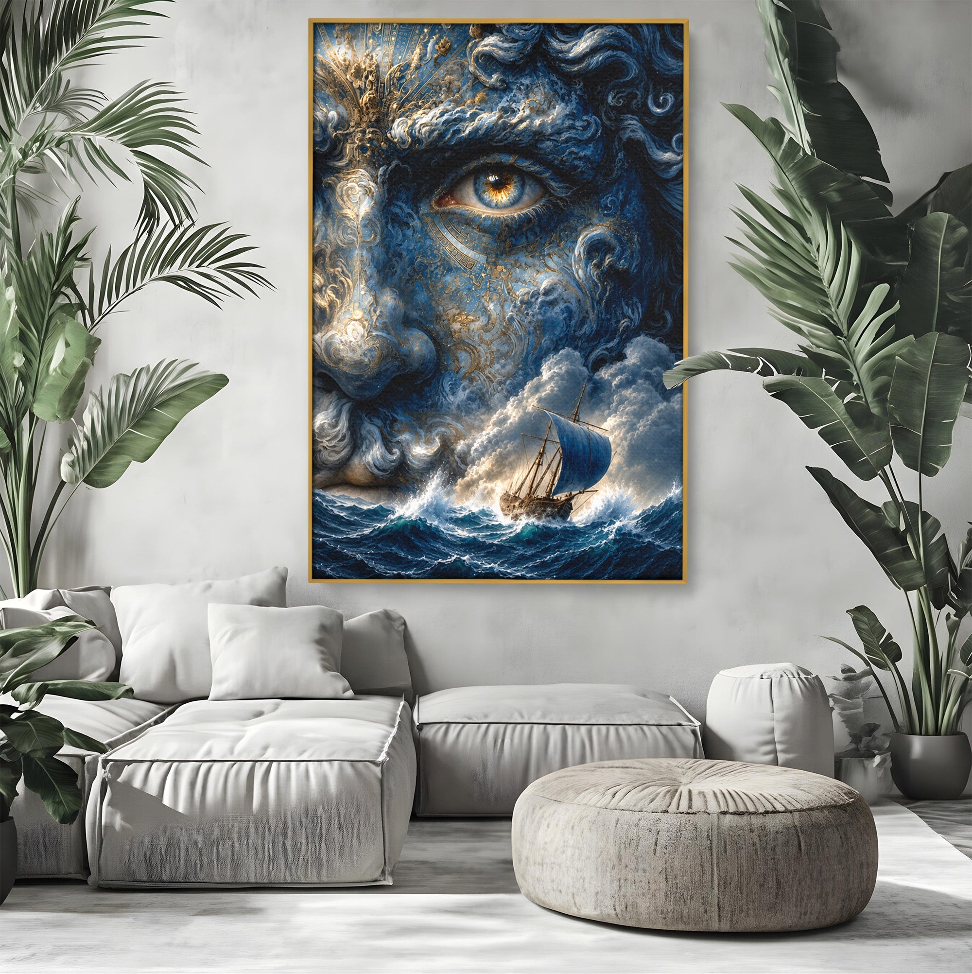 Tablou Canvas Premium LuxCanva® T1006, Zeul Marii, Natura, Mare, Vas, Mitologie, Living, Culori Vibrante