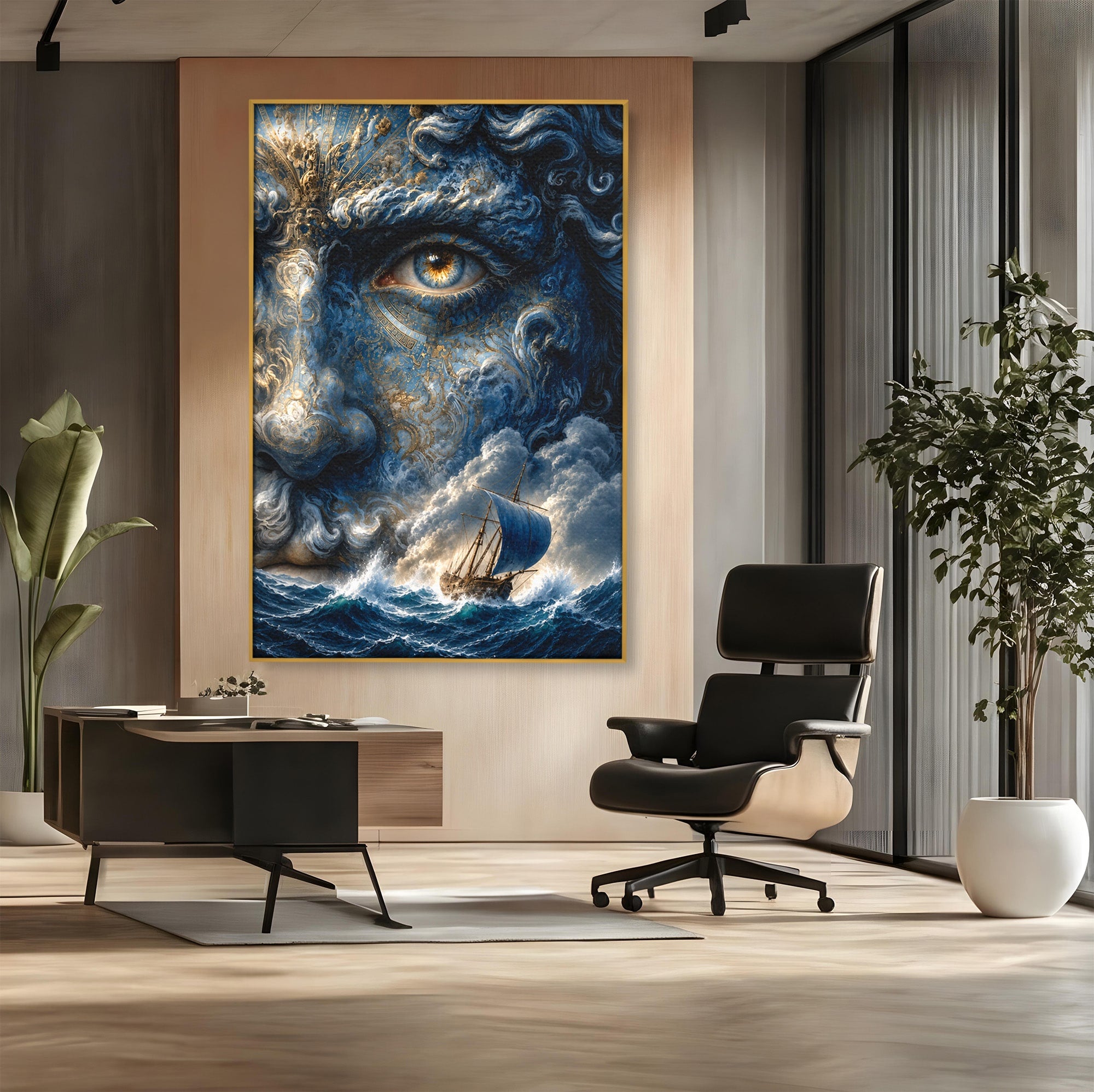 Tablou Canvas Premium LuxCanva® T1006, Zeul Marii, Natura, Mare, Vas, Mitologie, Living, Culori Vibrante