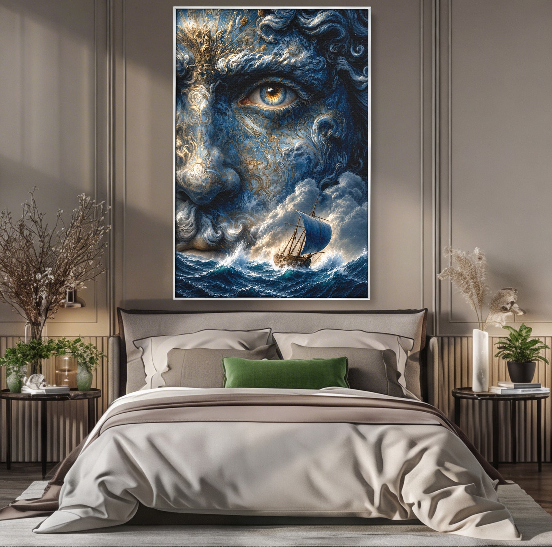 Tablou Canvas Premium LuxCanva® T1006, Zeul Marii, Natura, Mare, Vas, Mitologie, Living, Culori Vibrante