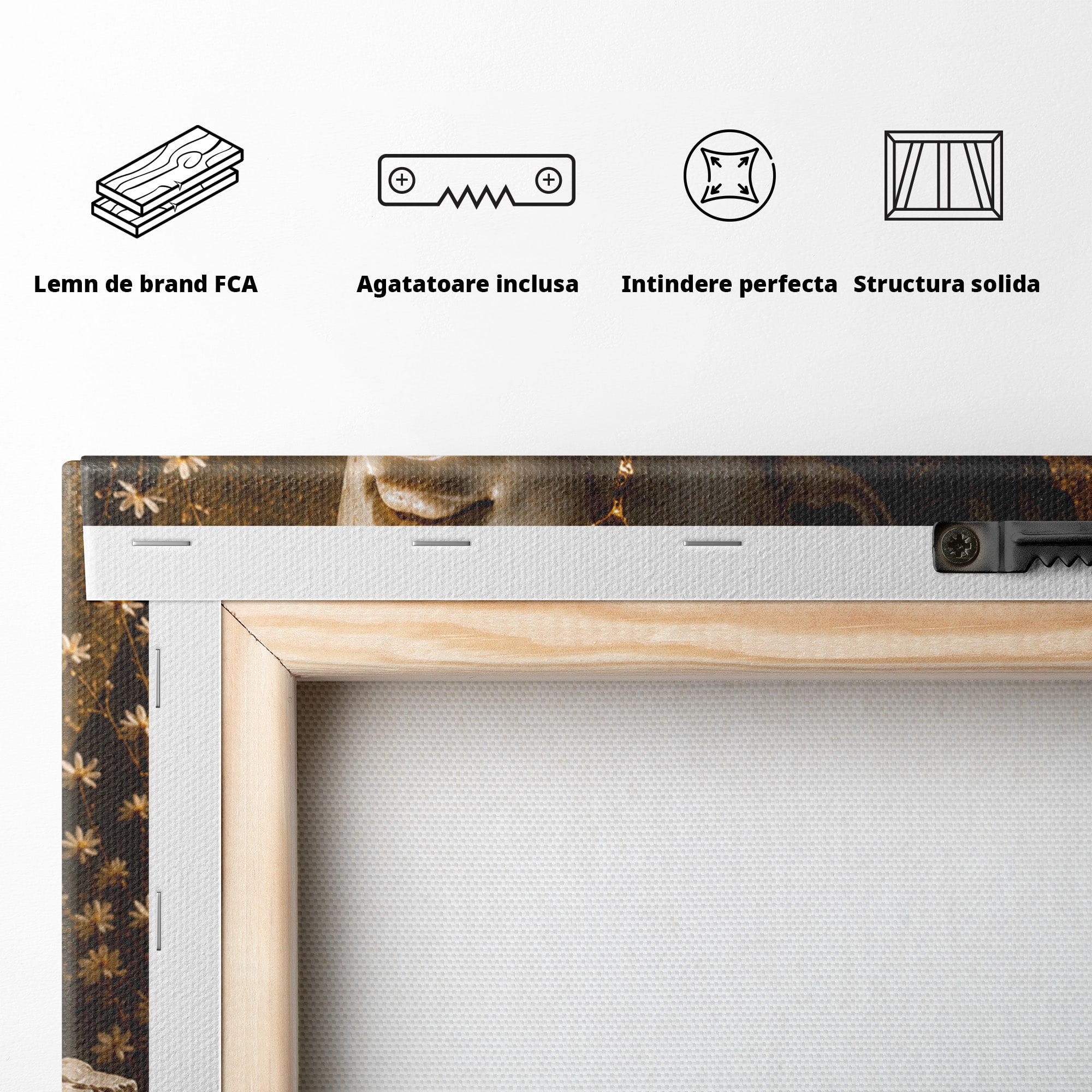Tablou Canvas Premium LuxCanva® T1008, Zeita In Lumina Aurie, Zeita, Lumina, Statuie, Decor, Dormitor, Culori Vibrante