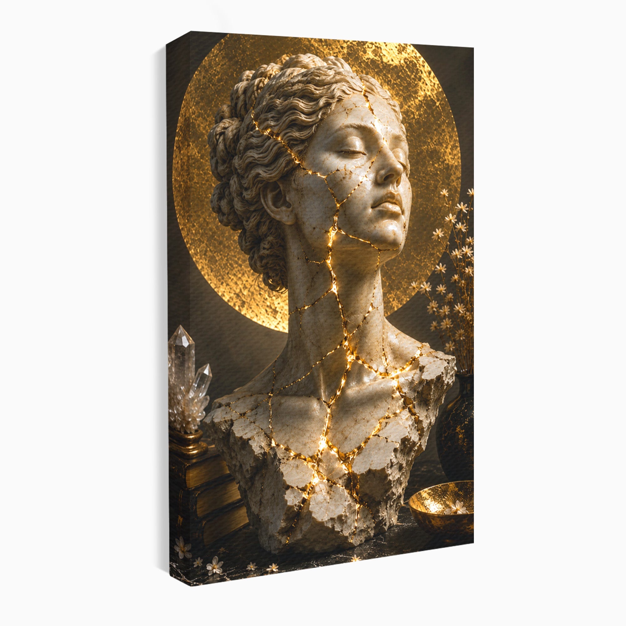 Tablou Canvas Premium LuxCanva® T1008, Zeita In Lumina Aurie, Zeita, Lumina, Statuie, Decor, Dormitor, Culori Vibrante