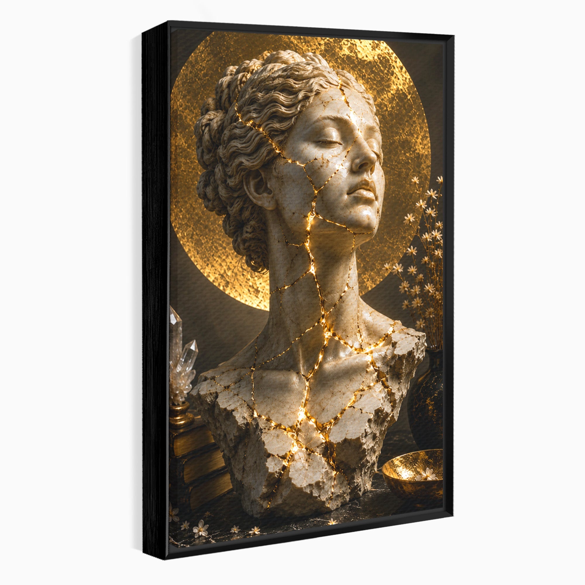 Tablou Canvas Premium LuxCanva® T1008, Zeita In Lumina Aurie, Zeita, Lumina, Statuie, Decor, Dormitor, Culori Vibrante