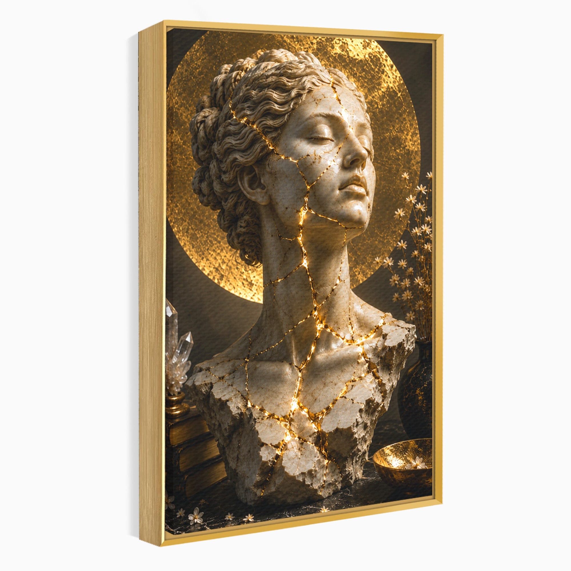 Tablou Canvas Premium LuxCanva® T1008, Zeita In Lumina Aurie, Zeita, Lumina, Statuie, Decor, Dormitor, Culori Vibrante