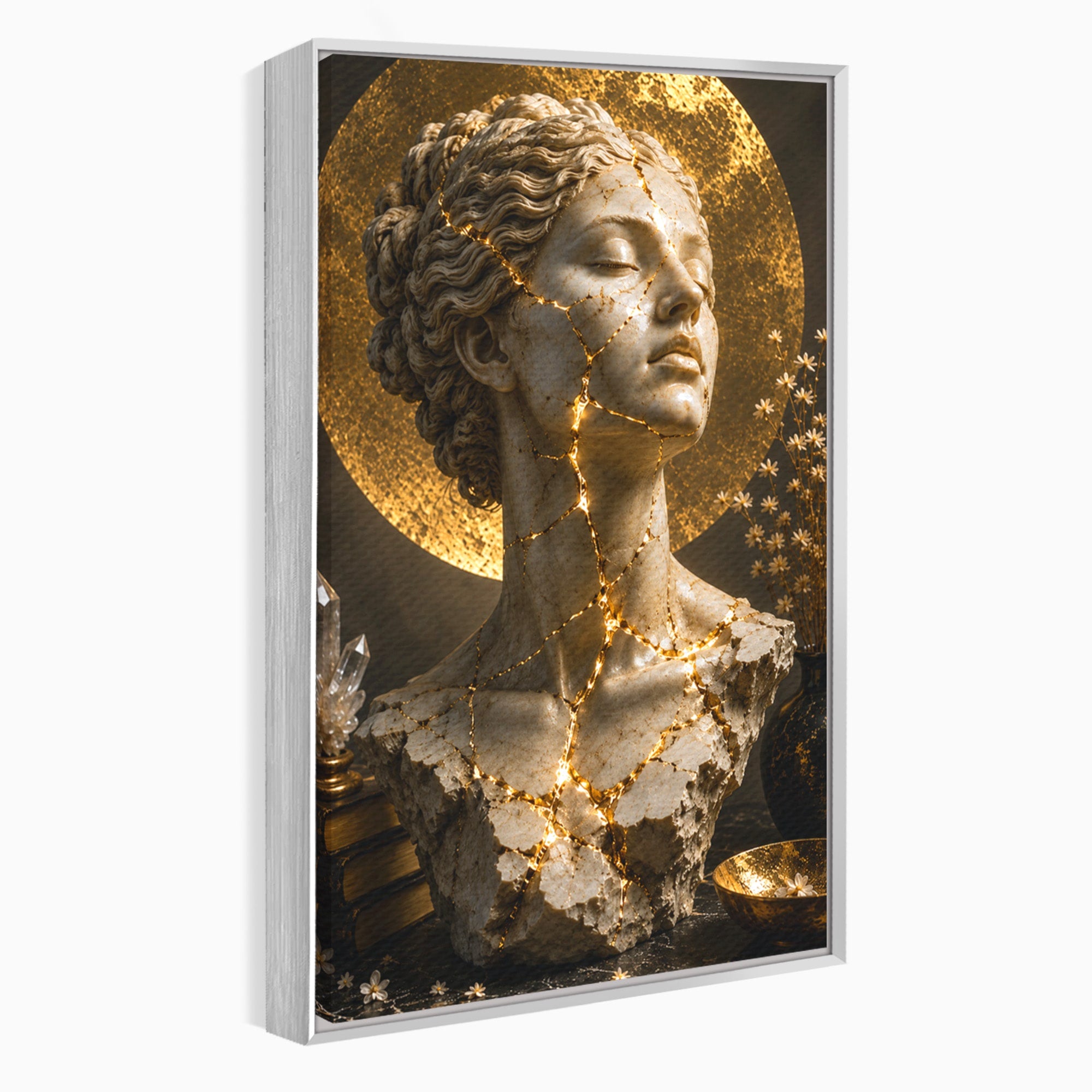 Tablou Canvas Premium LuxCanva® T1008, Zeita In Lumina Aurie, Zeita, Lumina, Statuie, Decor, Dormitor, Culori Vibrante