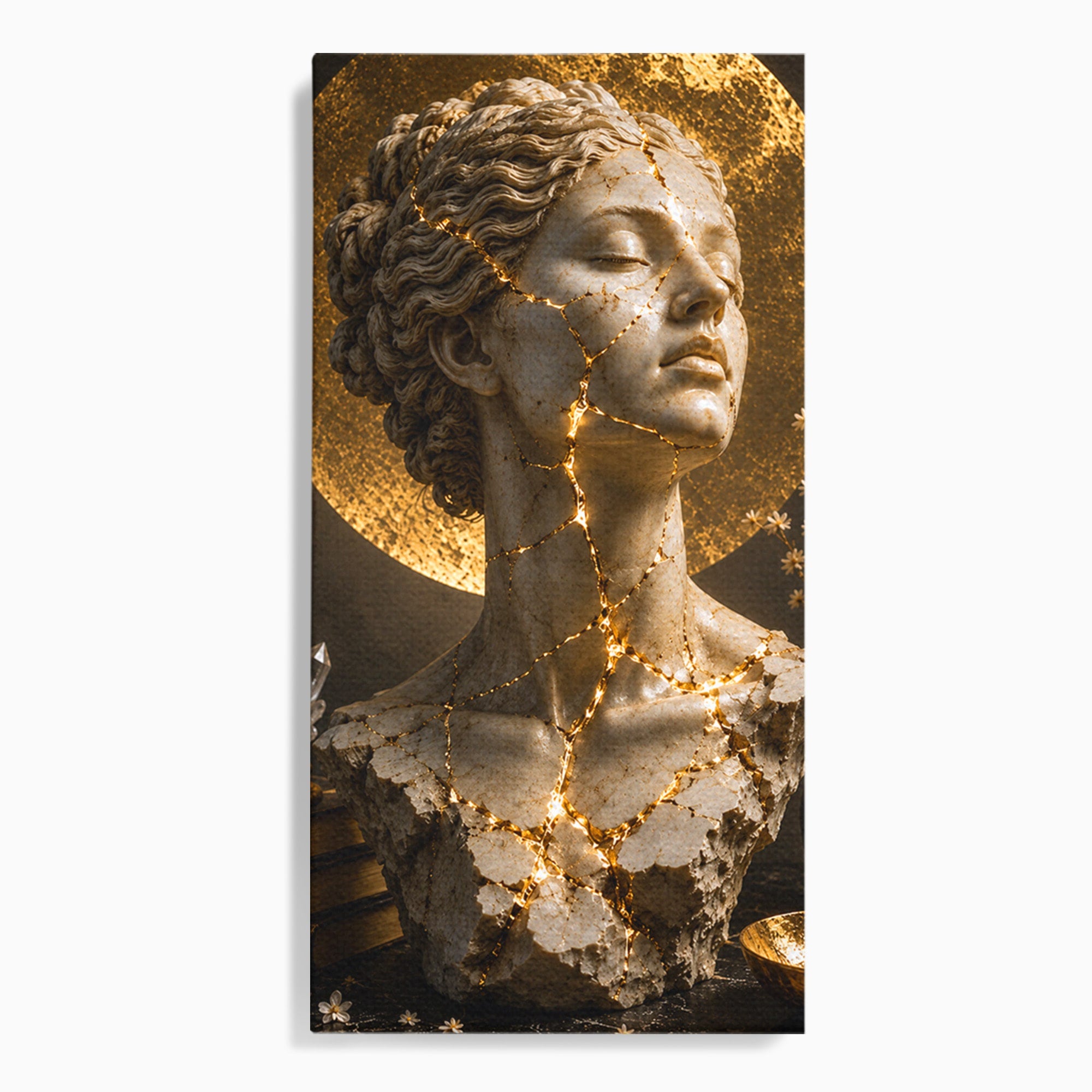 Tablou Canvas Premium LuxCanva® T1008, Zeita In Lumina Aurie, Zeita, Lumina, Statuie, Decor, Dormitor, Culori Vibrante