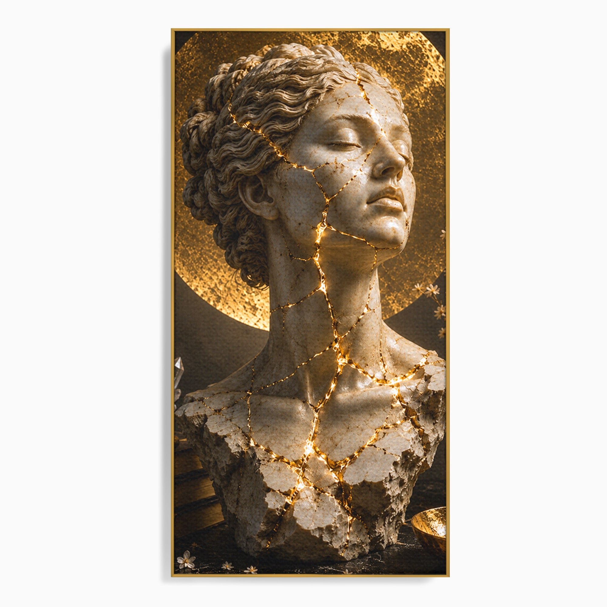 Tablou Canvas Premium LuxCanva® T1008, Zeita In Lumina Aurie, Zeita, Lumina, Statuie, Decor, Dormitor, Culori Vibrante