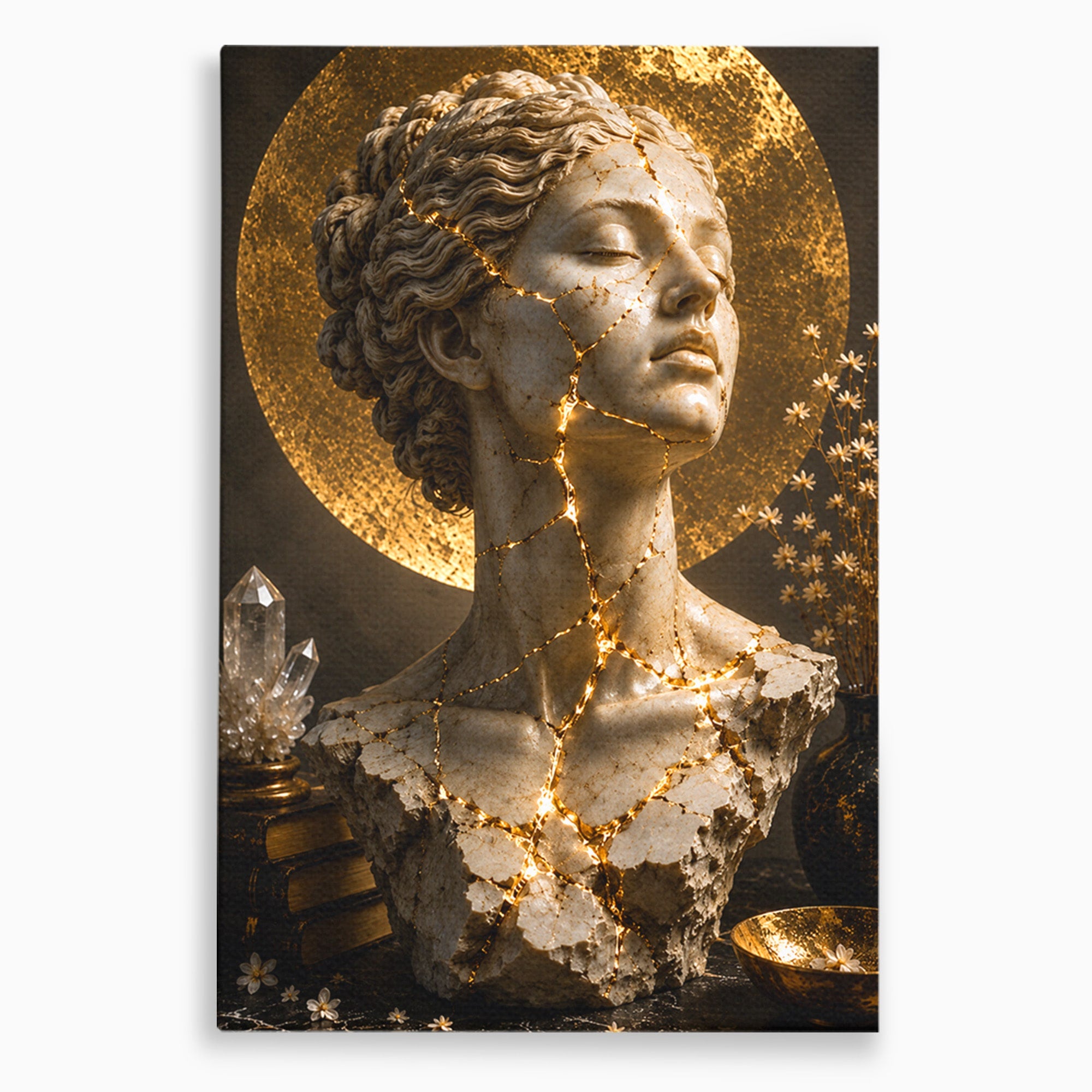 Tablou Canvas Premium LuxCanva® T1008, Zeita In Lumina Aurie, Zeita, Lumina, Statuie, Decor, Dormitor, Culori Vibrante