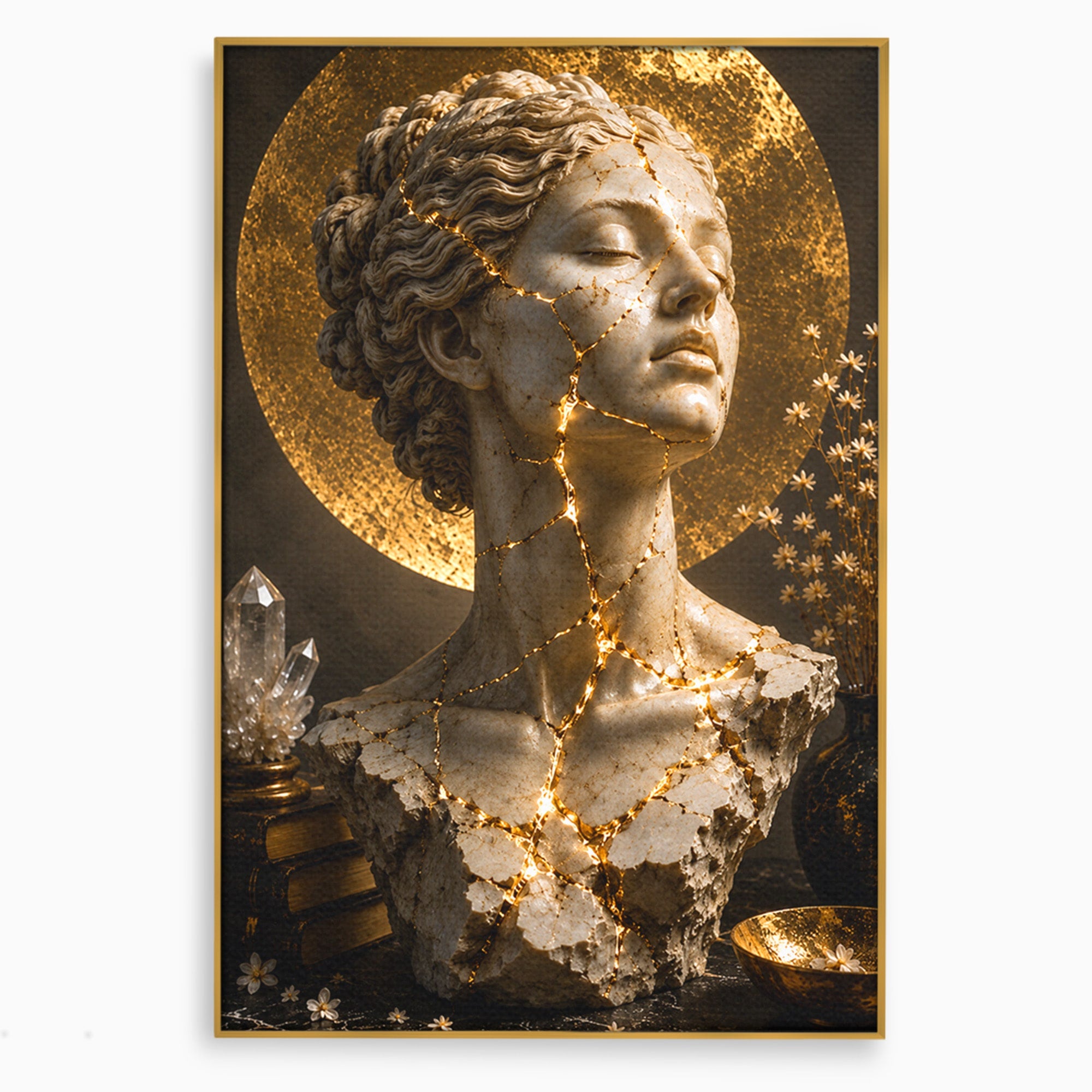 Tablou Canvas Premium LuxCanva® T1008, Zeita In Lumina Aurie, Zeita, Lumina, Statuie, Decor, Dormitor, Culori Vibrante