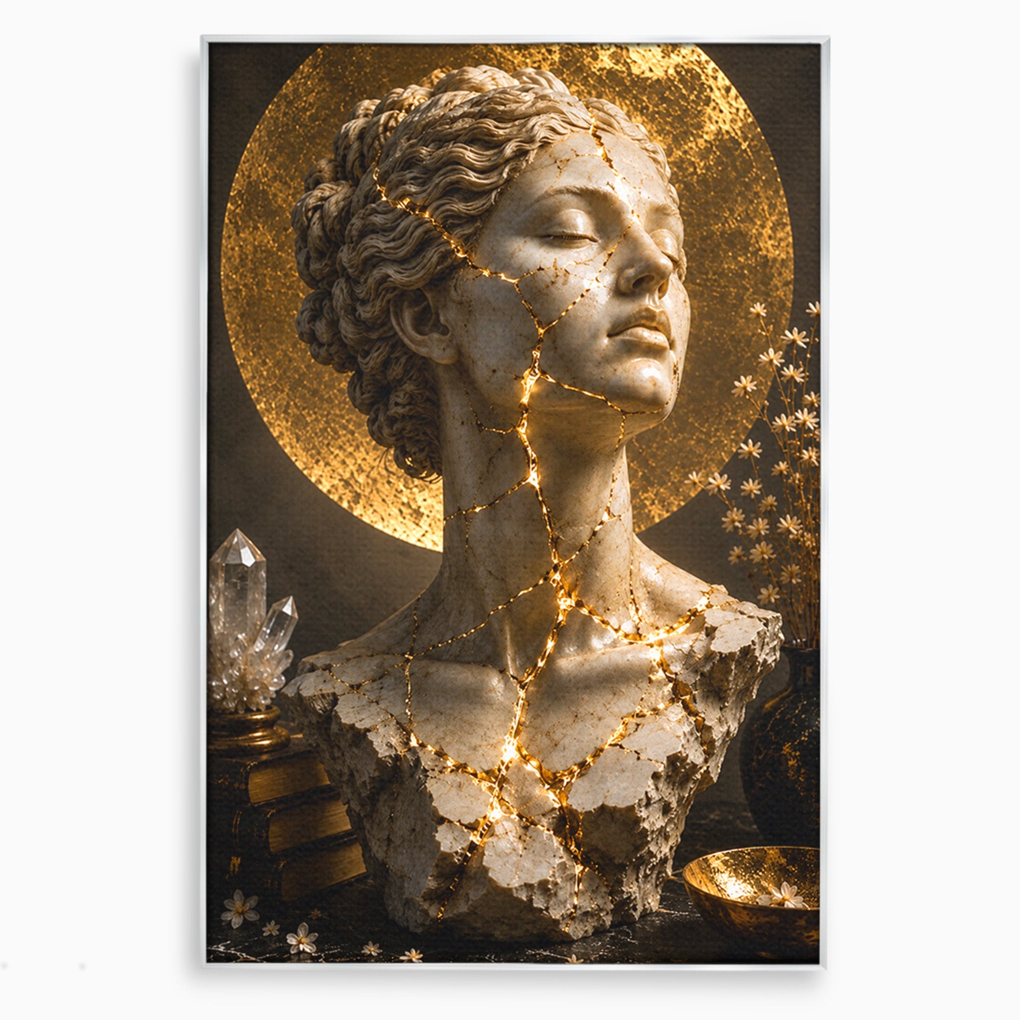 Tablou Canvas Premium LuxCanva® T1008, Zeita In Lumina Aurie, Zeita, Lumina, Statuie, Decor, Dormitor, Culori Vibrante