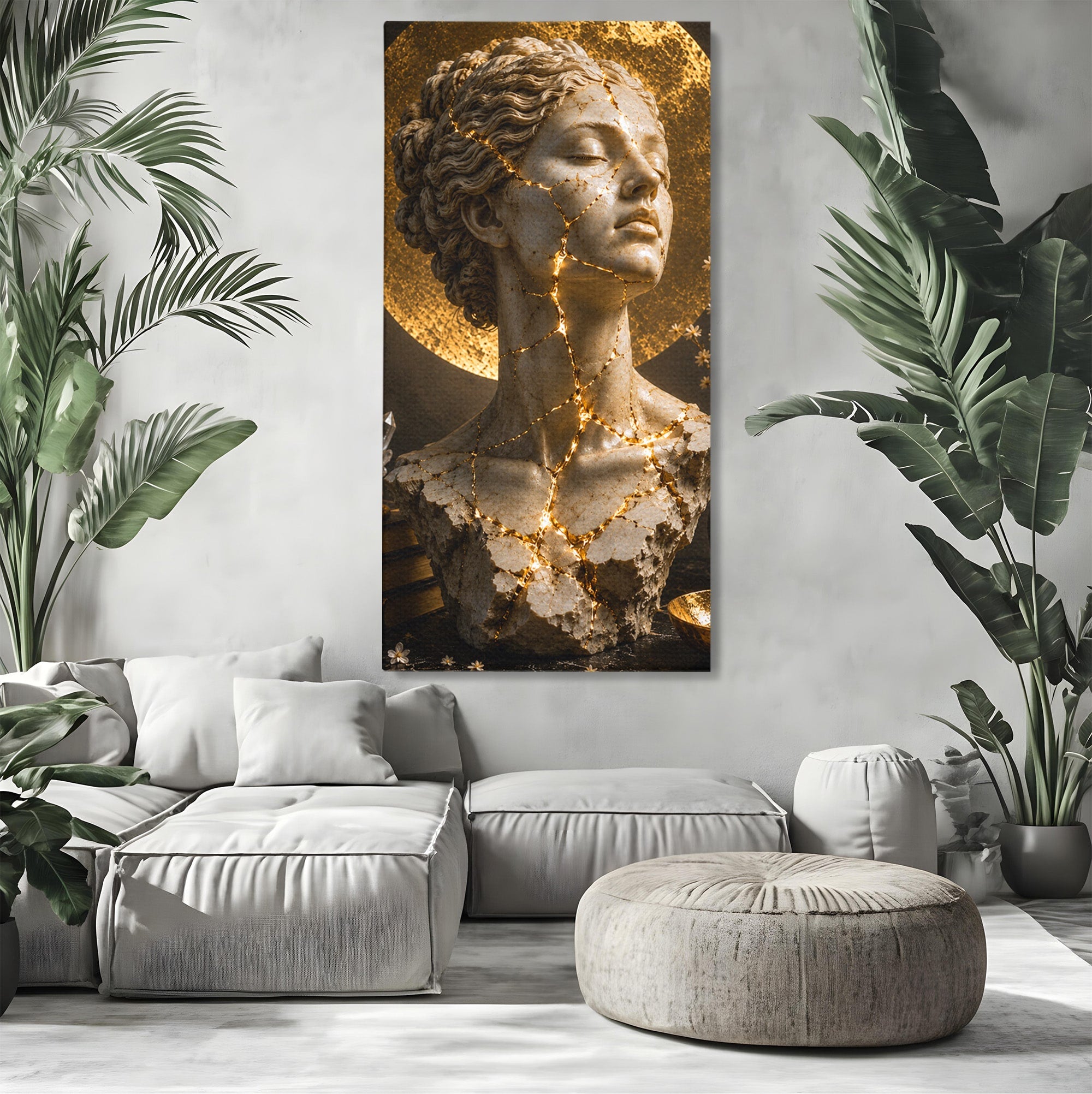 Tablou Canvas Premium LuxCanva® T1008, Zeita In Lumina Aurie, Zeita, Lumina, Statuie, Decor, Dormitor, Culori Vibrante