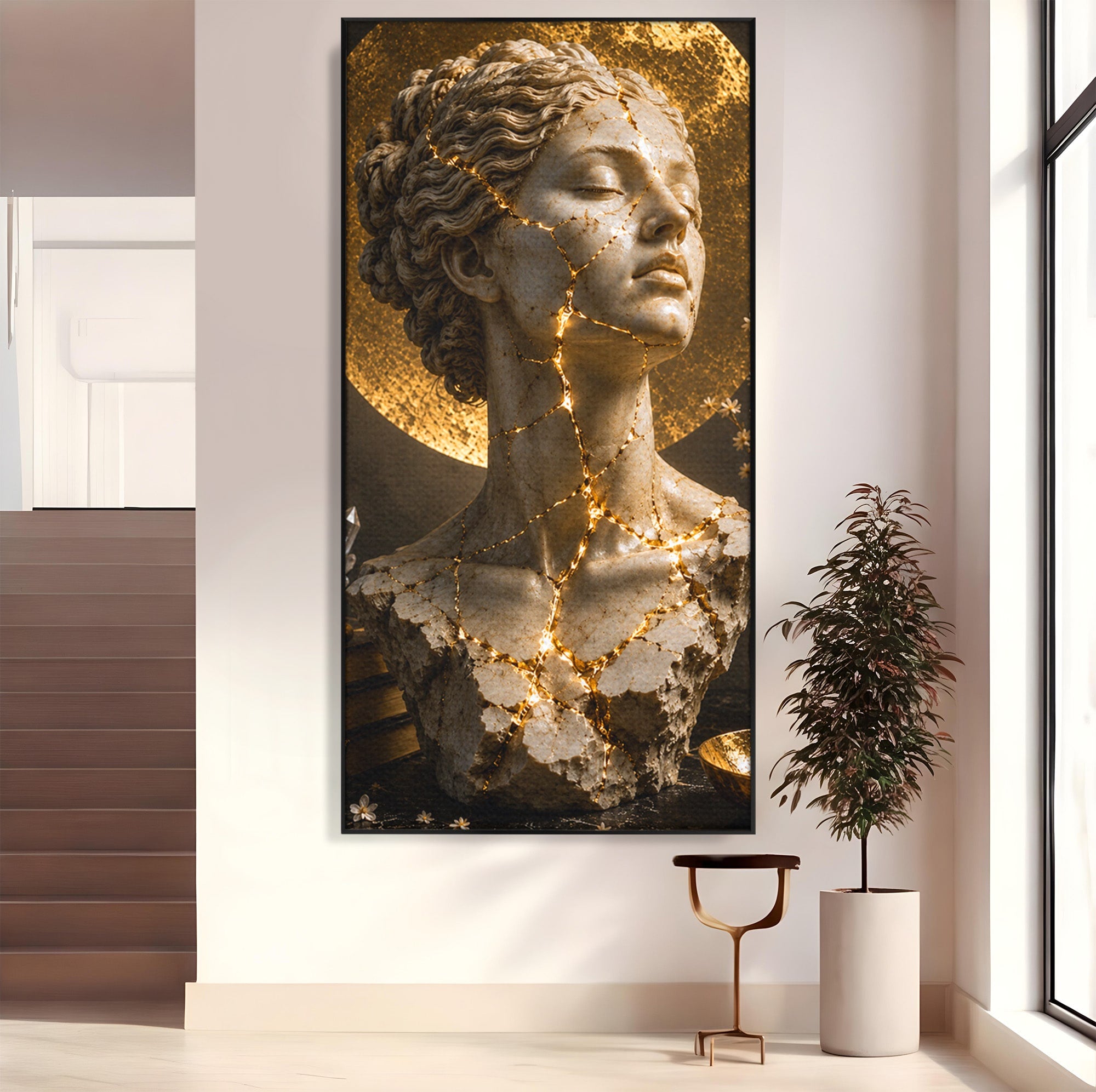 Tablou Canvas Premium LuxCanva® T1008, Zeita In Lumina Aurie, Zeita, Lumina, Statuie, Decor, Dormitor, Culori Vibrante