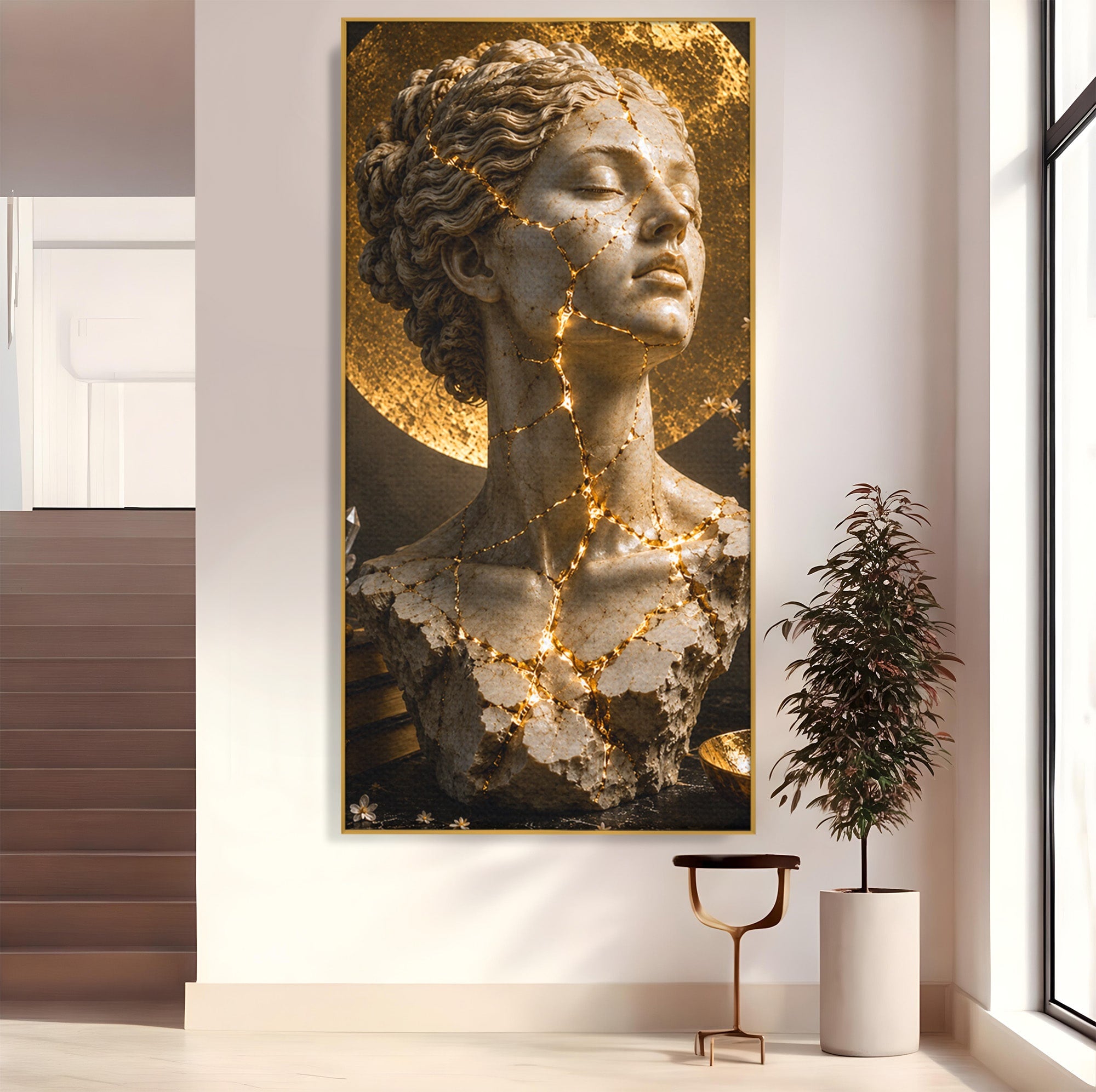 Tablou Canvas Premium LuxCanva® T1008, Zeita In Lumina Aurie, Zeita, Lumina, Statuie, Decor, Dormitor, Culori Vibrante