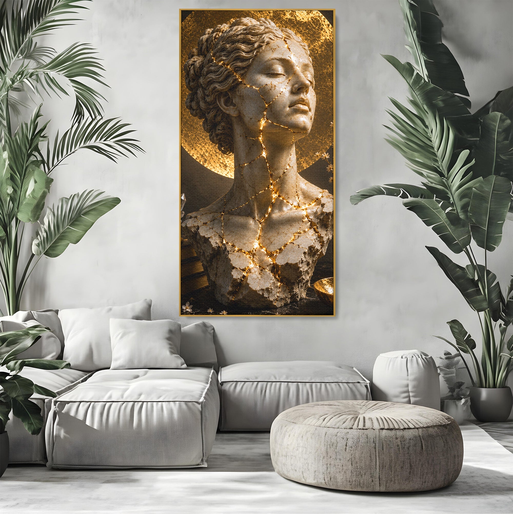 Tablou Canvas Premium LuxCanva® T1008, Zeita In Lumina Aurie, Zeita, Lumina, Statuie, Decor, Dormitor, Culori Vibrante