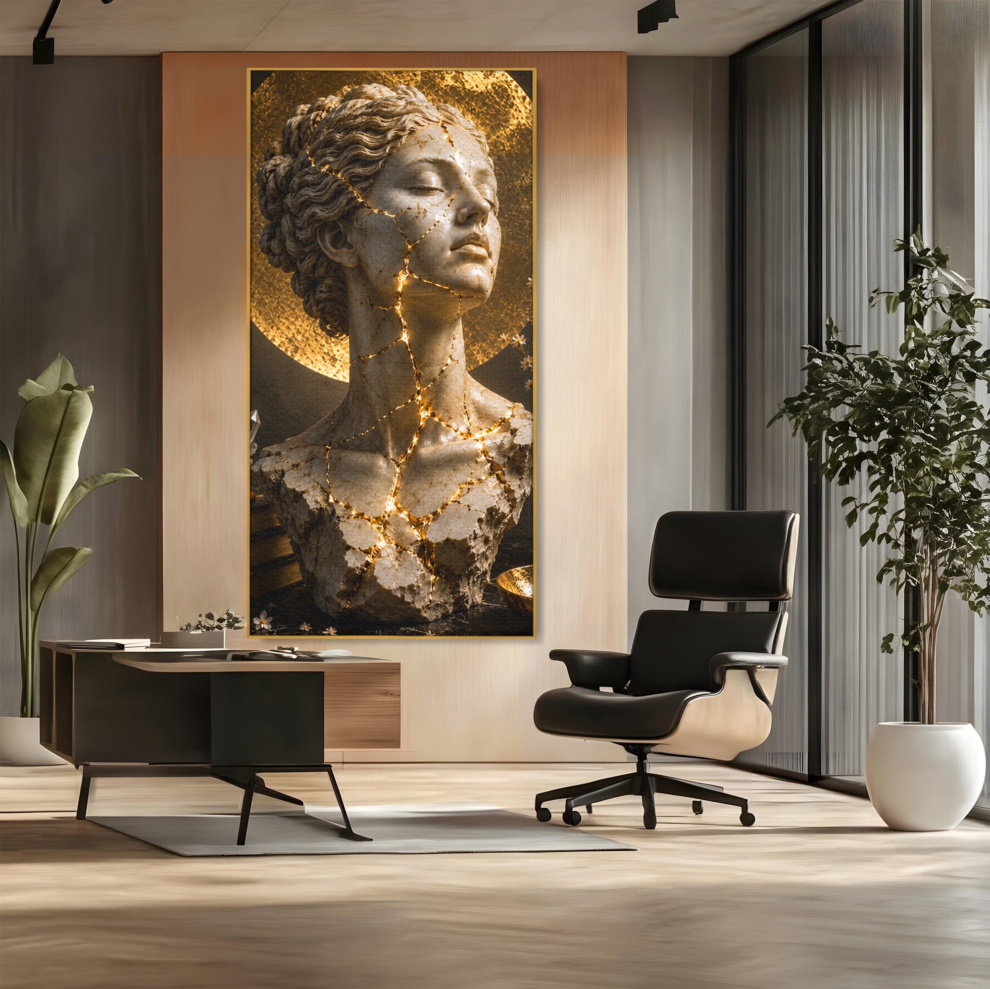 Tablou Canvas Premium LuxCanva® T1008, Zeita In Lumina Aurie, Zeita, Lumina, Statuie, Decor, Dormitor, Culori Vibrante
