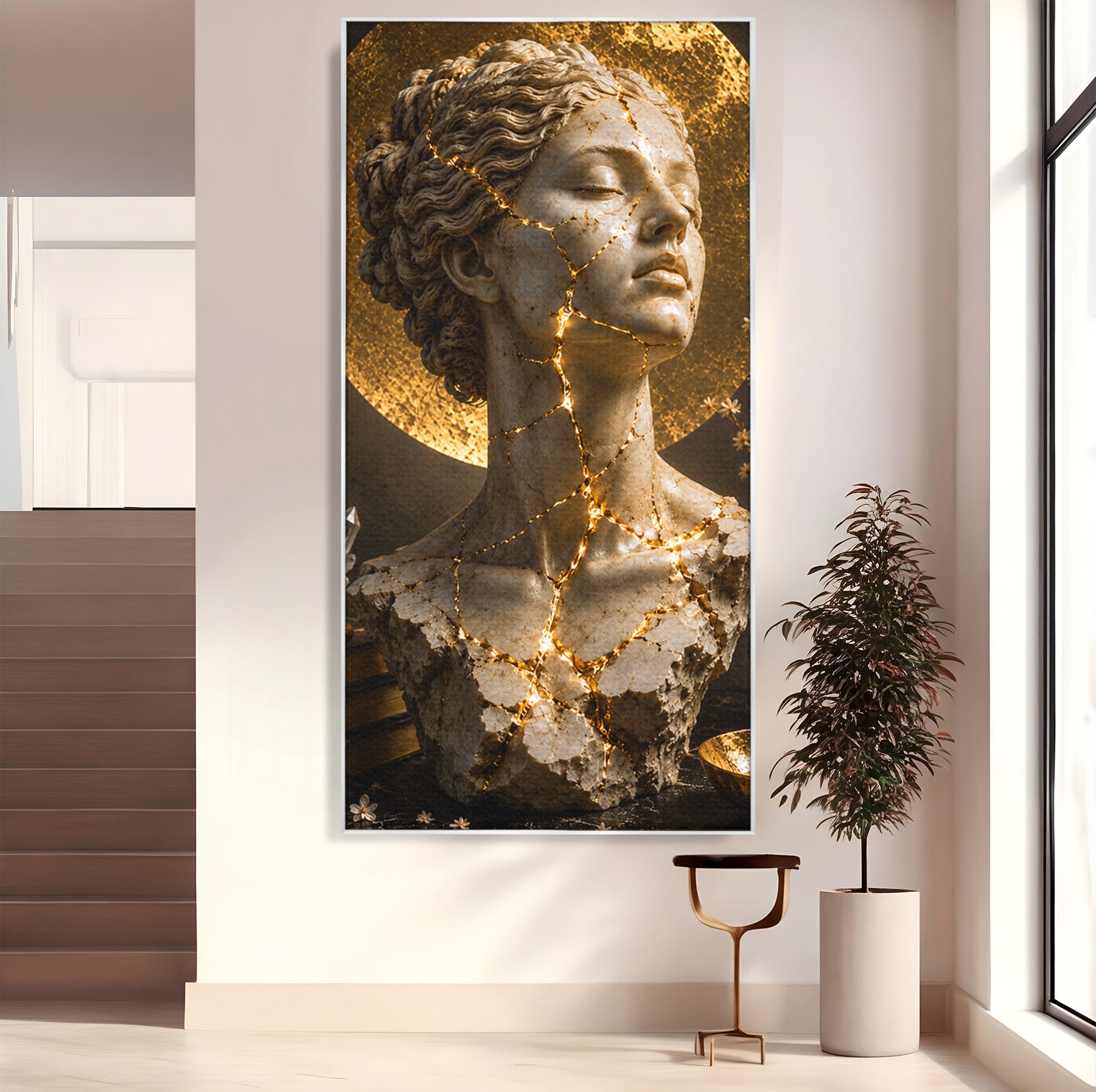 Tablou Canvas Premium LuxCanva® T1008, Zeita In Lumina Aurie, Zeita, Lumina, Statuie, Decor, Dormitor, Culori Vibrante