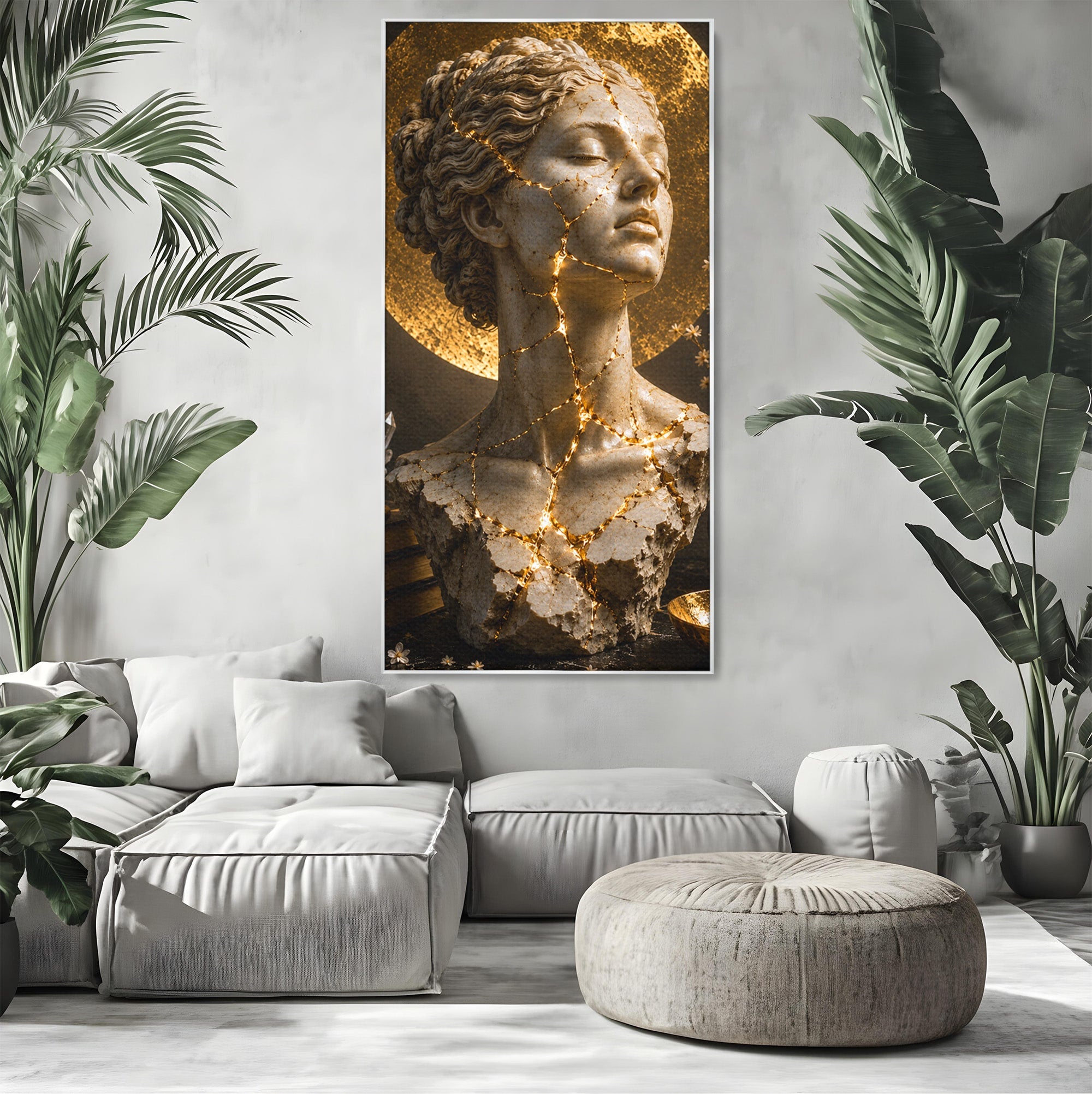 Tablou Canvas Premium LuxCanva® T1008, Zeita In Lumina Aurie, Zeita, Lumina, Statuie, Decor, Dormitor, Culori Vibrante